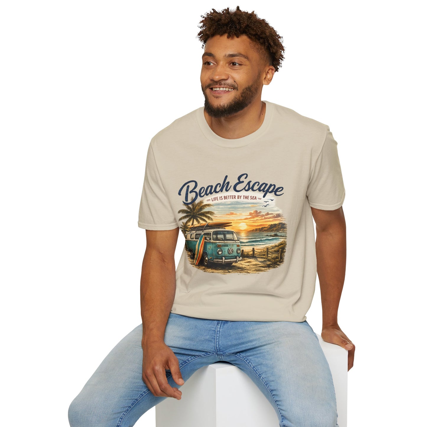 Beach Escape – Life Is Better By The Sea T-Shirt | Vintage Surf Van Beach Shirt | Summer Roadtrip Tee