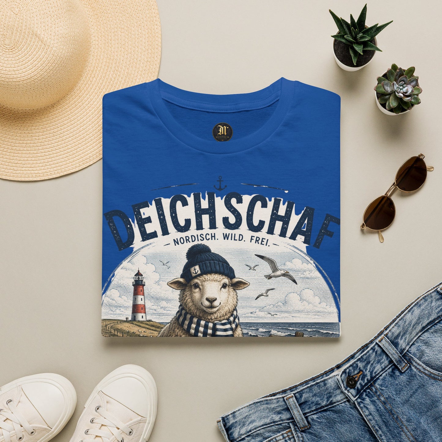Deichschaf T-Shirt – Nordisch. Wild. Frei. | Maritimes Schaf für Nordsee- & Ostseefans