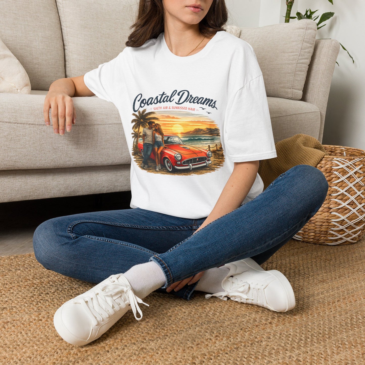 Coastal Dreams T-Shirt – Salty Air & Sunkissed Hair | Vintage Strand Oldtimer Paar Design | Sommer Shirt