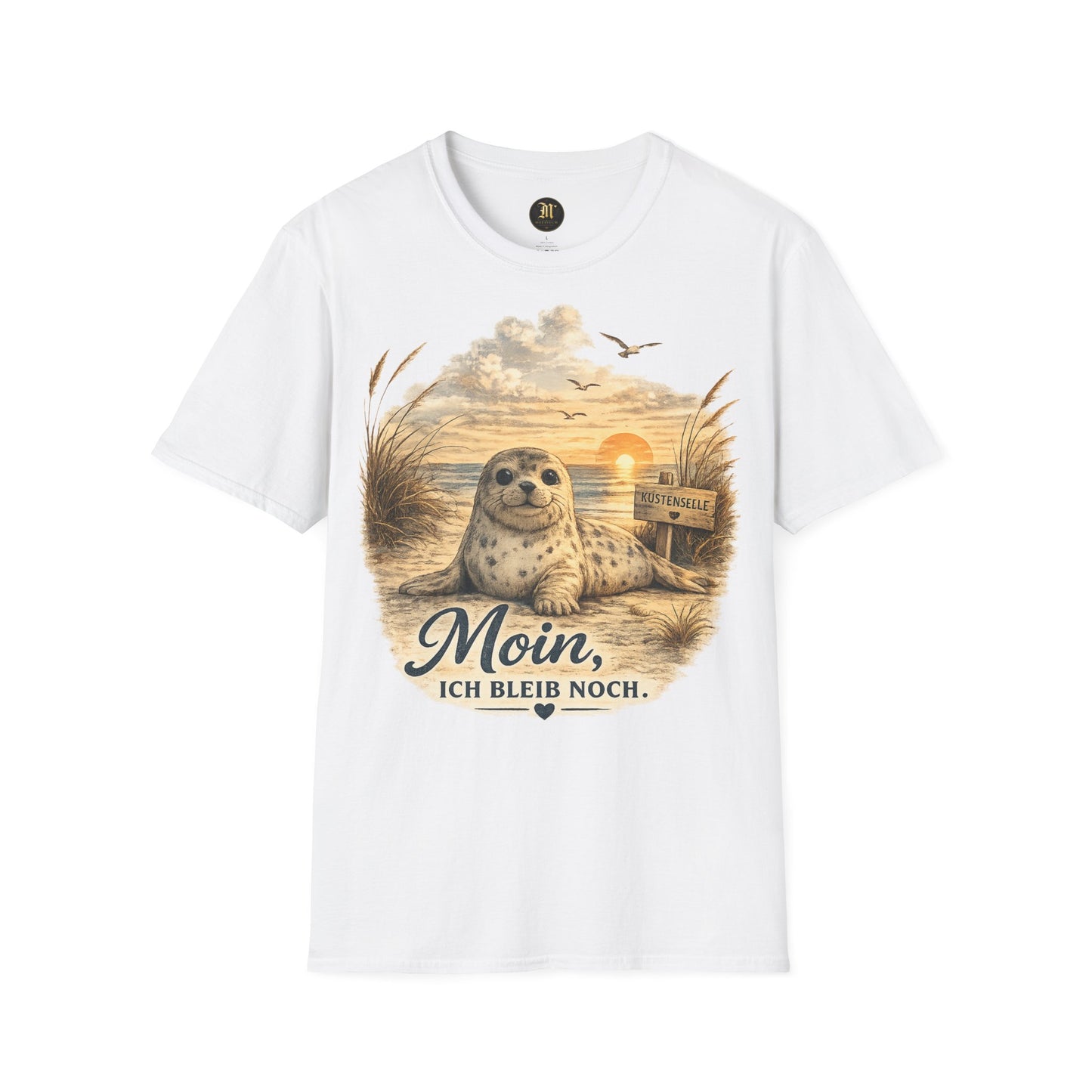 Küstenseele Moin, ich bleib noch – Robben T-Shirt | Maritimes Vintage Shirt | Nordsee & Ostsee Unisex T-Shirt für Meerliebhaber