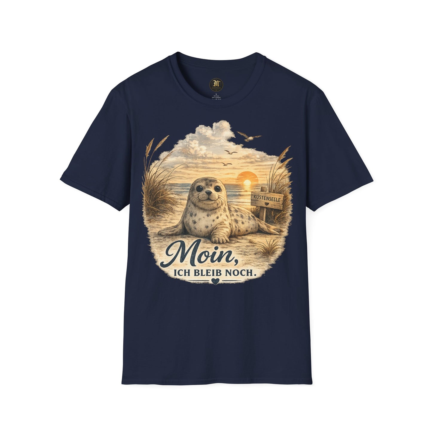 Küstenseele Moin, ich bleib noch – Robben T-Shirt | Maritimes Vintage Shirt | Nordsee & Ostsee Unisex T-Shirt für Meerliebhaber