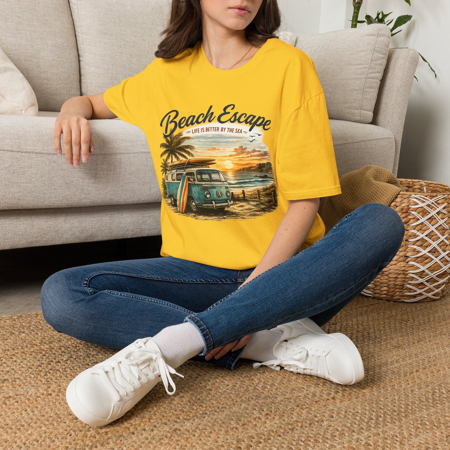 Beach Escape – Life Is Better By The Sea T-Shirt | Vintage Surf Van Beach Shirt | Summer Roadtrip Tee