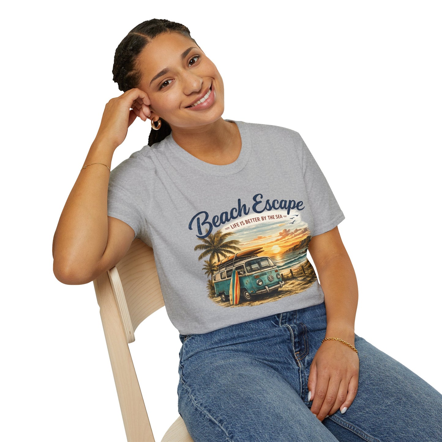 Beach Escape – Life Is Better By The Sea T-Shirt | Vintage Surf Van Beach Shirt | Summer Roadtrip Tee