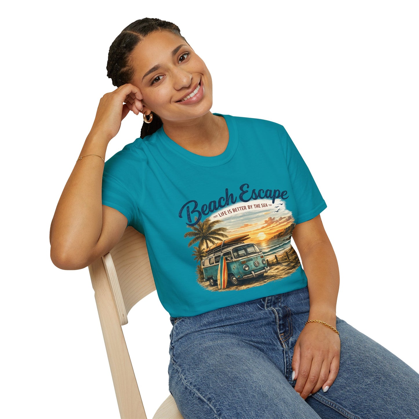 Beach Escape – Life Is Better By The Sea T-Shirt | Vintage Surf Van Beach Shirt | Summer Roadtrip Tee
