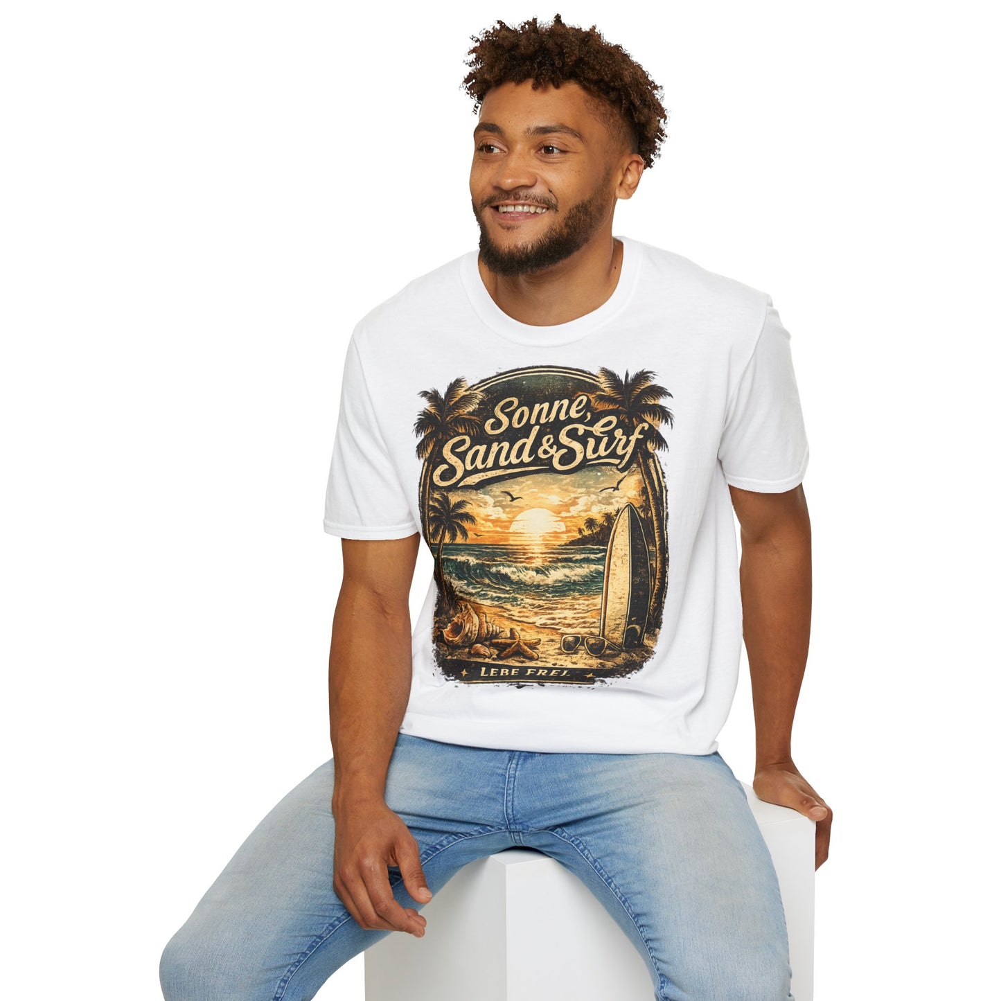 🌴 Sonne, Sand & Surf T-Shirt – Lebe Frei | Vintage Beach Lifestyle Design