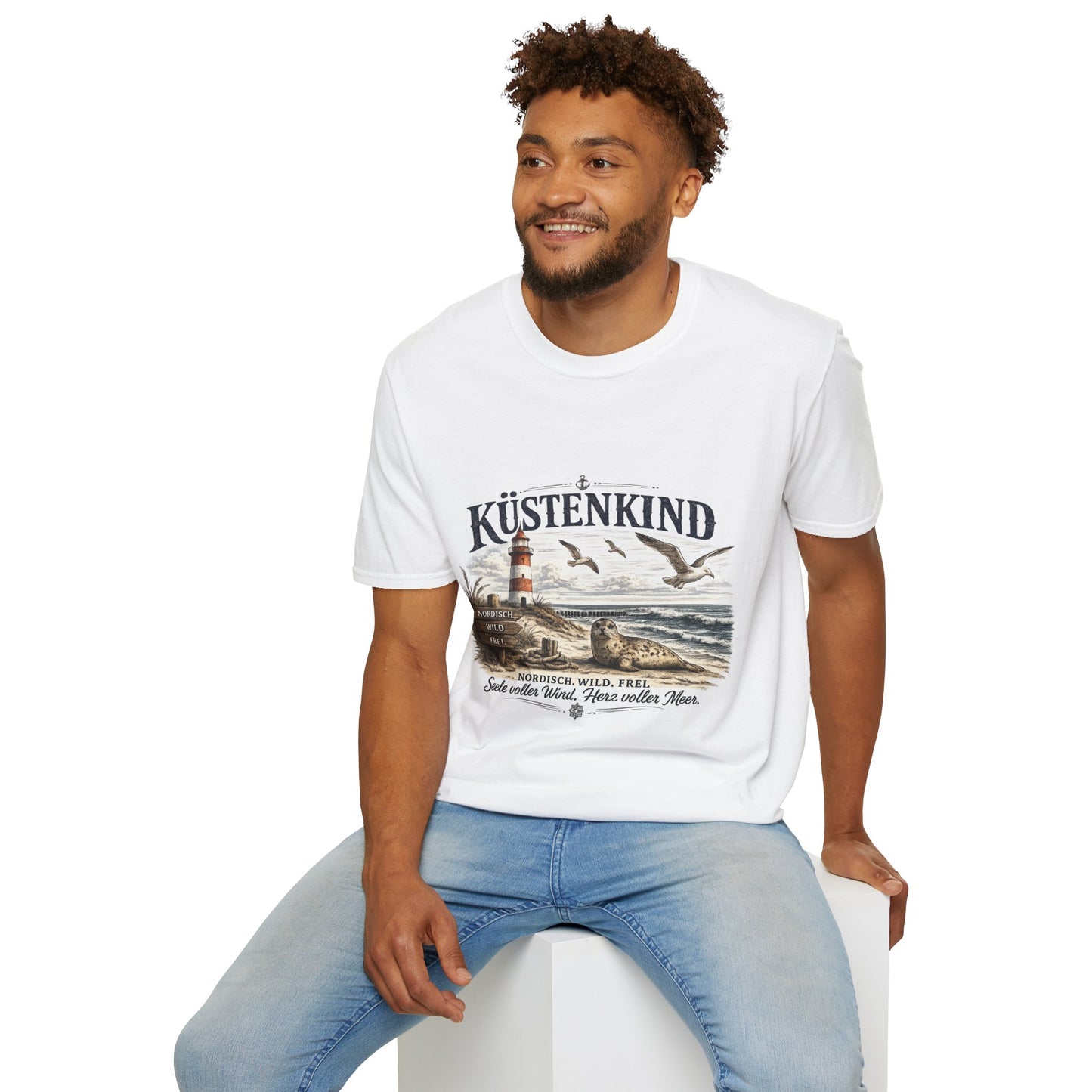 🌊 Küstenkind – Nordisch. Wild. Frei. | Vintage Nordsee T-Shirt mit Robbe & Leuchtturm