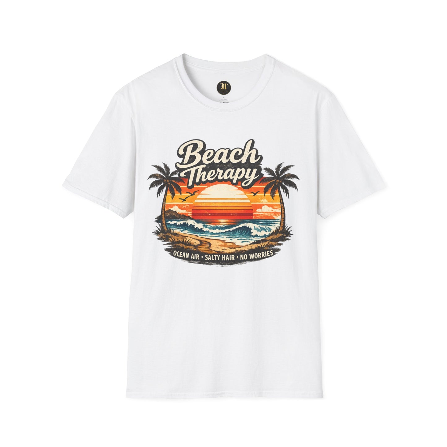 Beach Therapy Vintage Sunset T-Shirt – Ocean Air Salty Hair No Worries Summer Beach Shirt