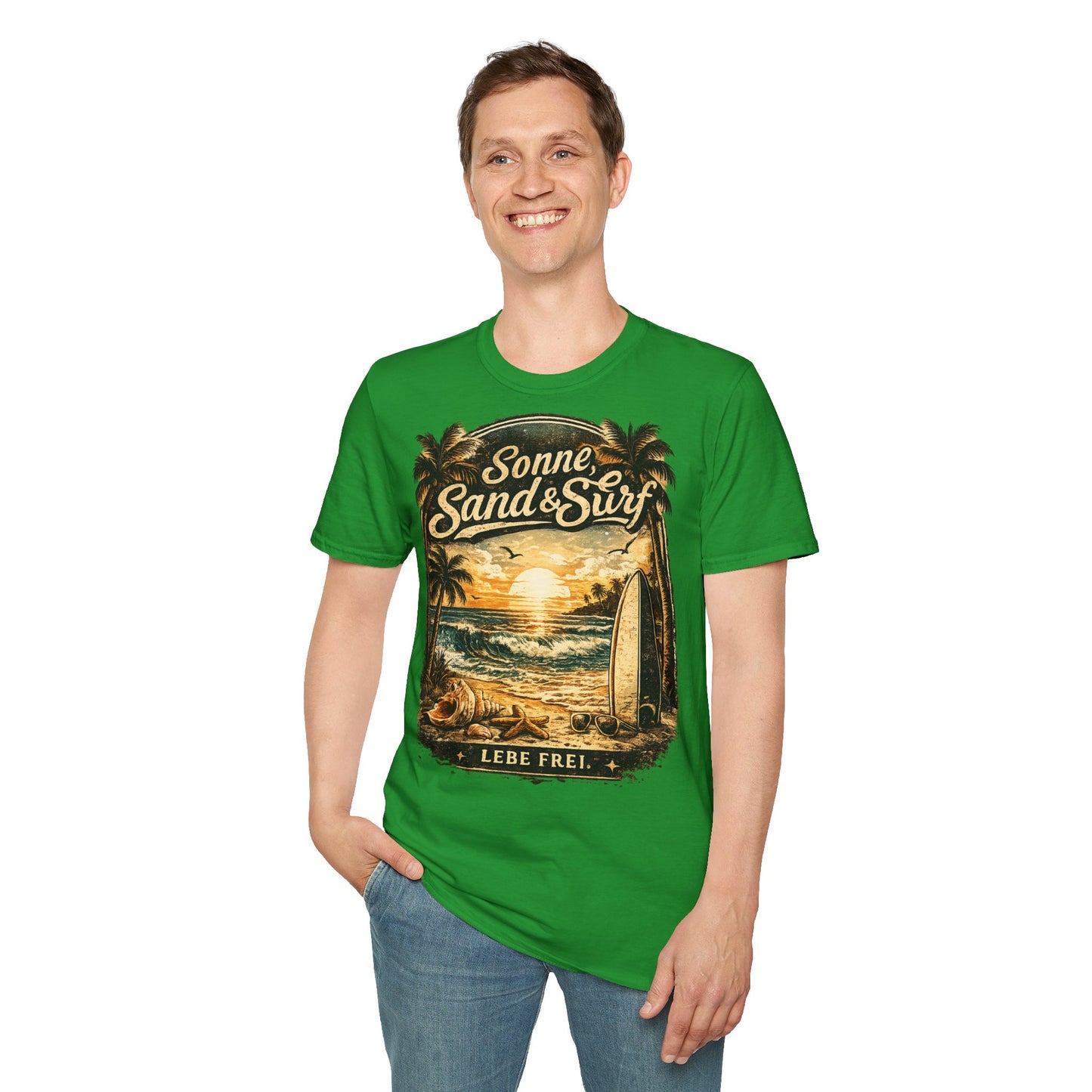 🌴 Sonne, Sand & Surf T-Shirt – Lebe Frei | Vintage Beach Lifestyle Design