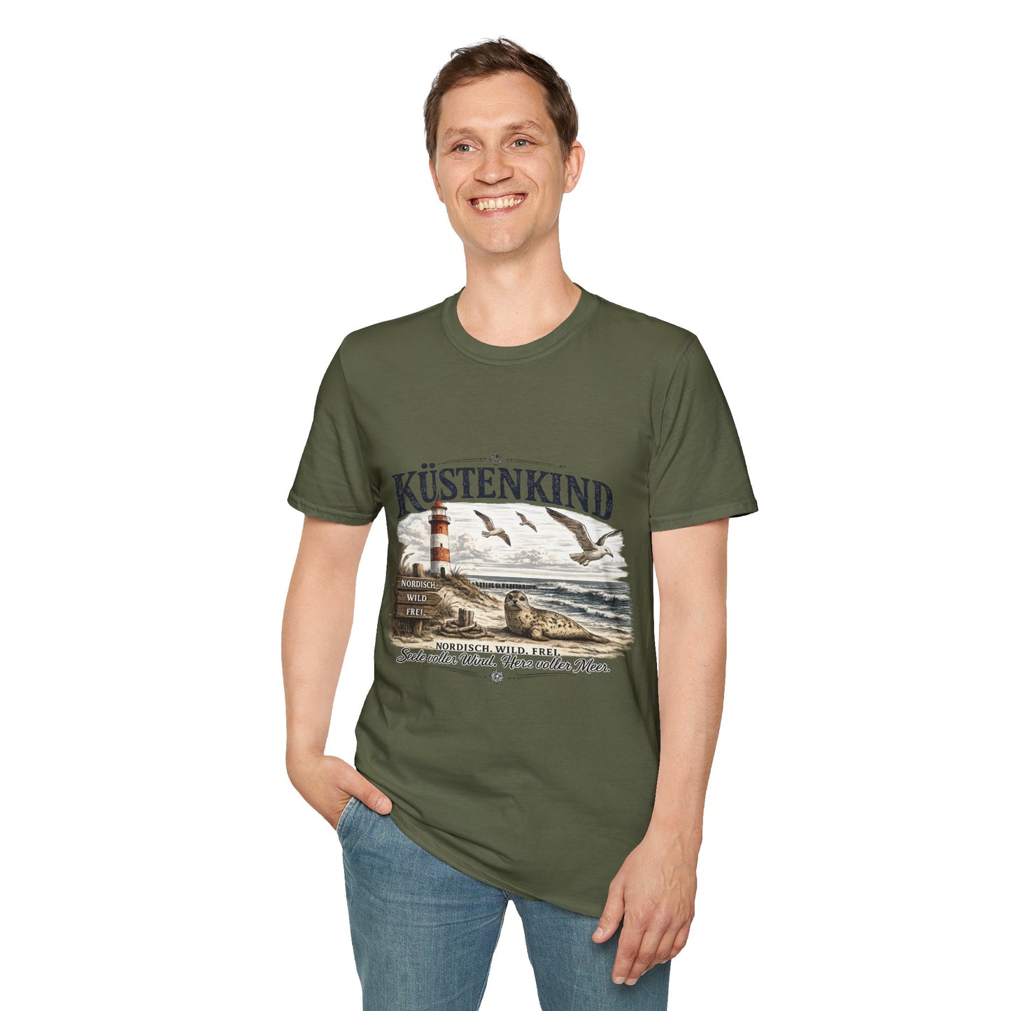 🌊 Küstenkind – Nordisch. Wild. Frei. | Vintage Nordsee T-Shirt mit Robbe & Leuchtturm