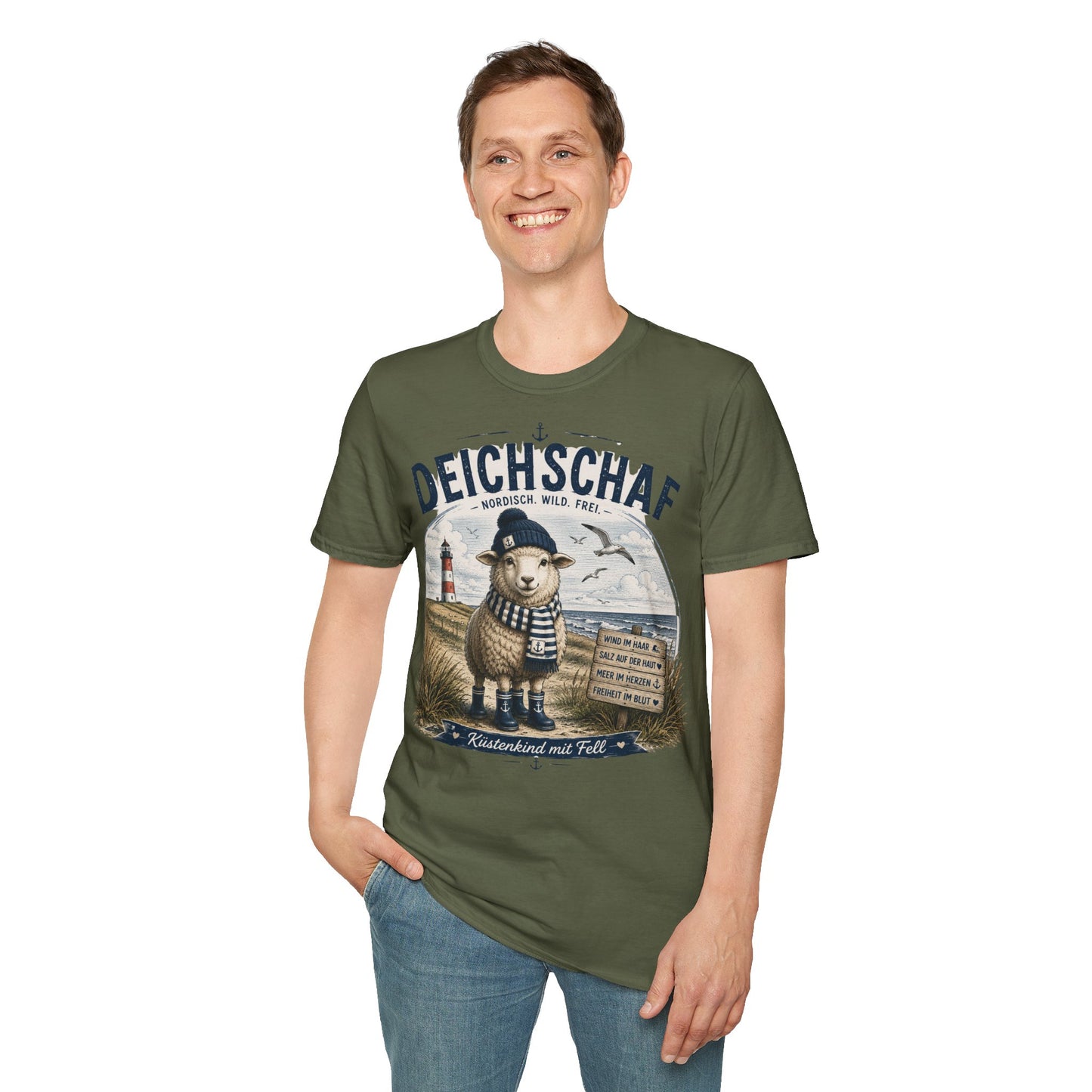 Deichschaf T-Shirt – Nordisch. Wild. Frei. | Maritimes Schaf für Nordsee- & Ostseefans
