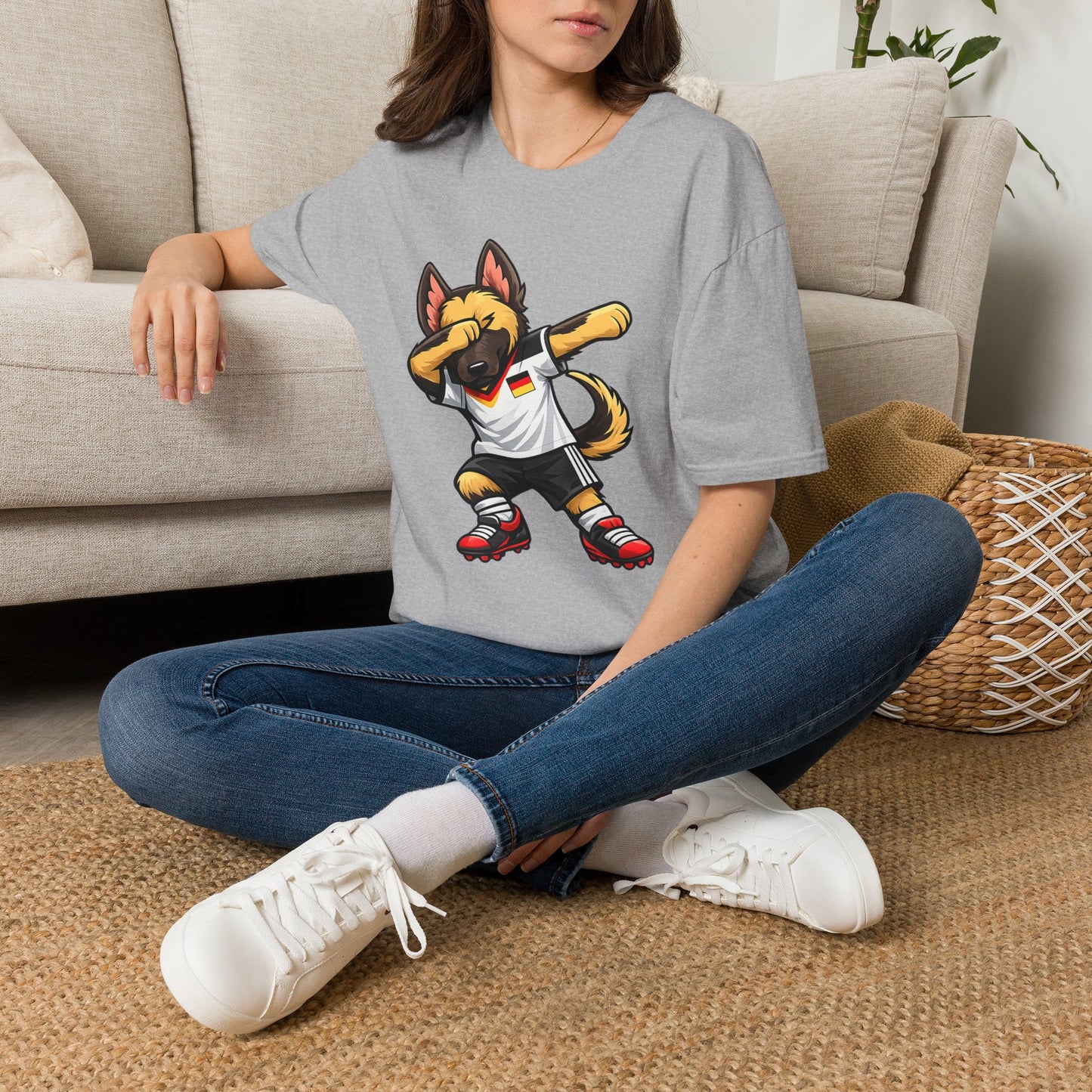 Deutschland Fußball Fan Hund T-Shirt – Front & Back Print Schäferhund Dabbing Fan-Shirt
