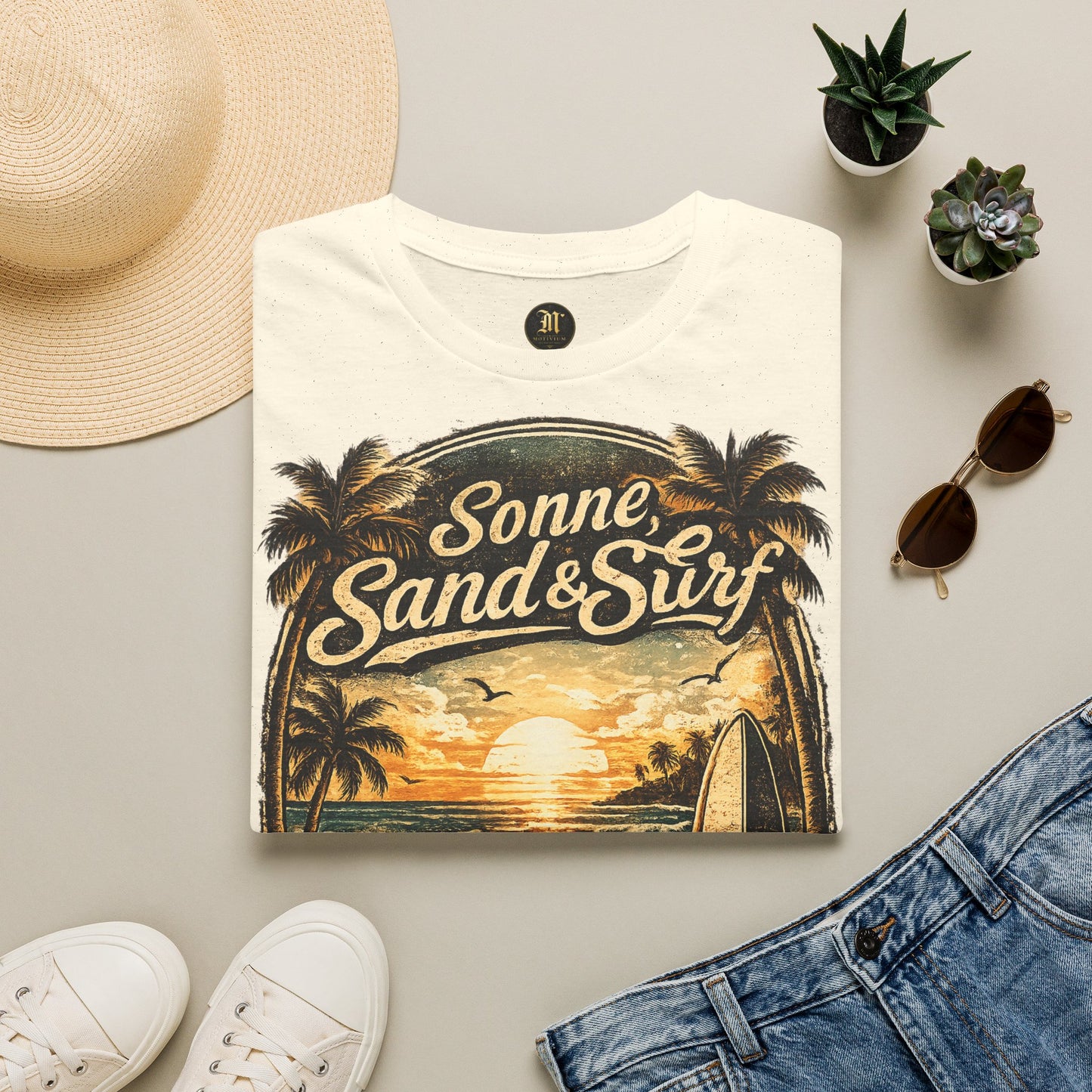 🌴 Sonne, Sand & Surf T-Shirt – Lebe Frei | Vintage Beach Lifestyle Design