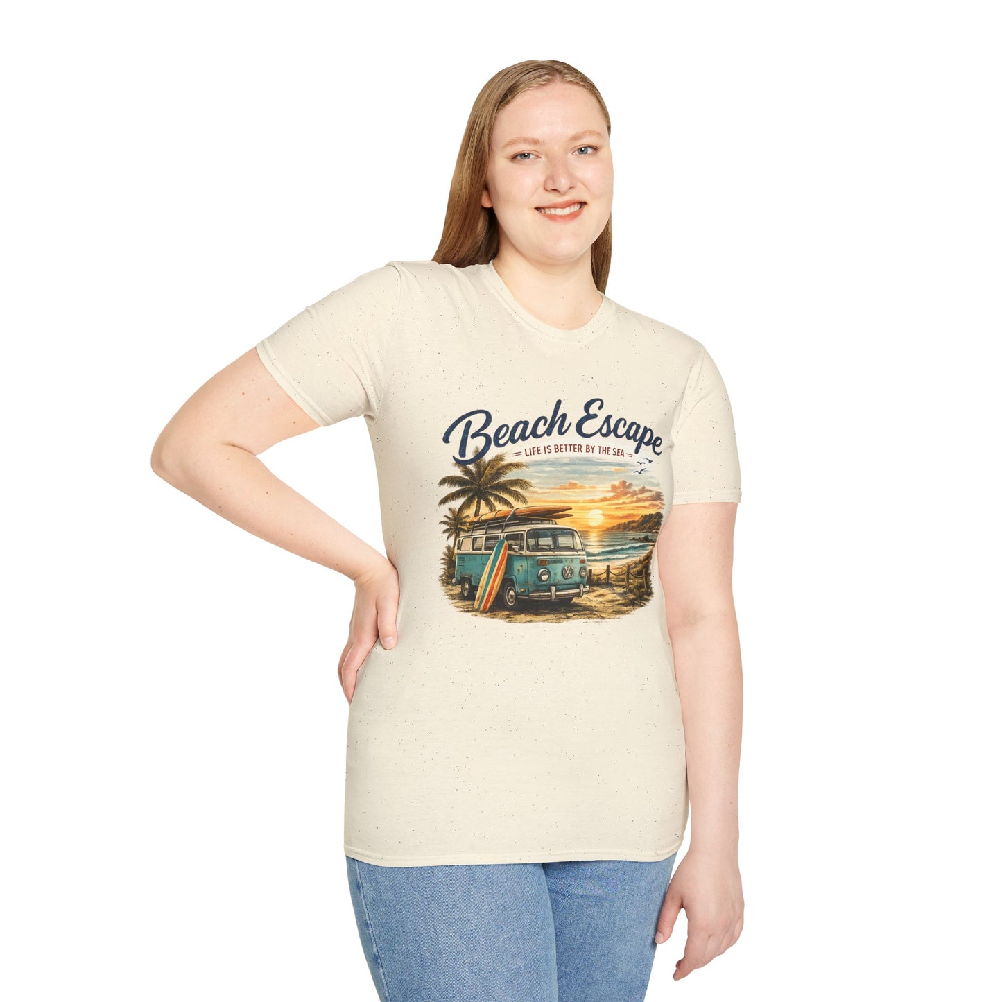 Beach Escape – Life Is Better By The Sea T-Shirt | Vintage Surf Van Beach Shirt | Summer Roadtrip Tee