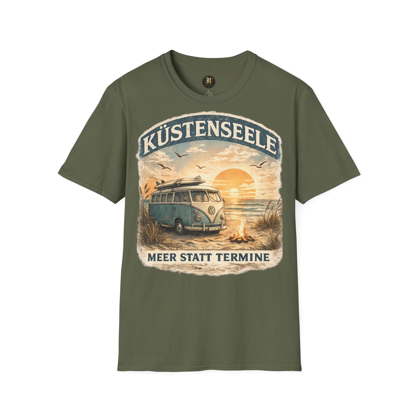 Küstenseele – Meer statt Termine | Vintage Camper Van Strand T-Shirt | Maritimes Unisex Shirt für Nordsee- & Ostsee-Fans
