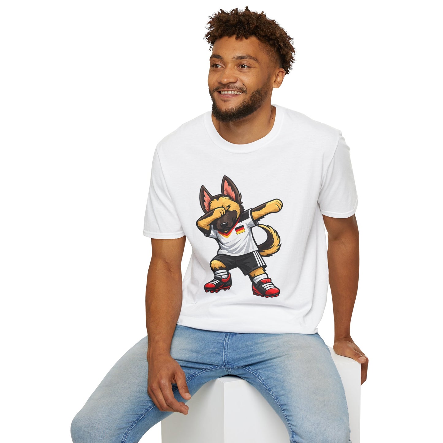 Deutschland Fußball Fan Hund T-Shirt – Front & Back Print Schäferhund Dabbing Fan-Shirt