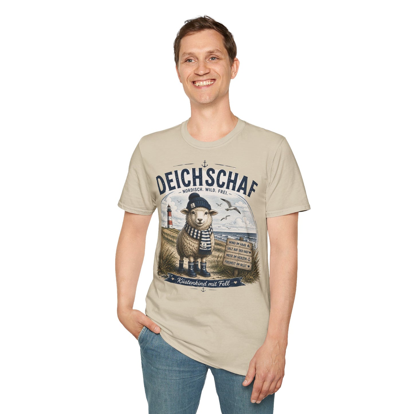 Deichschaf T-Shirt – Nordisch. Wild. Frei. | Maritimes Schaf für Nordsee- & Ostseefans