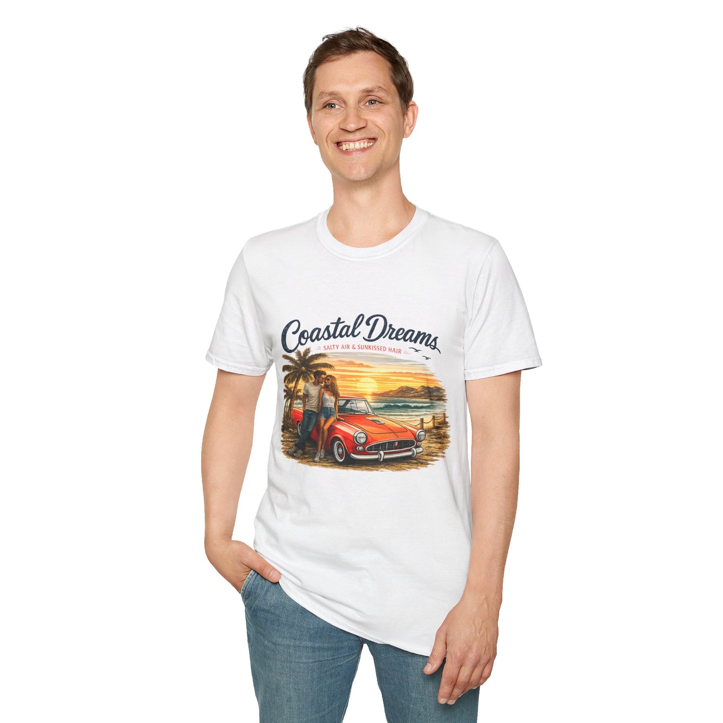 Coastal Dreams T-Shirt – Salty Air & Sunkissed Hair | Vintage Strand Oldtimer Paar Design | Sommer Shirt