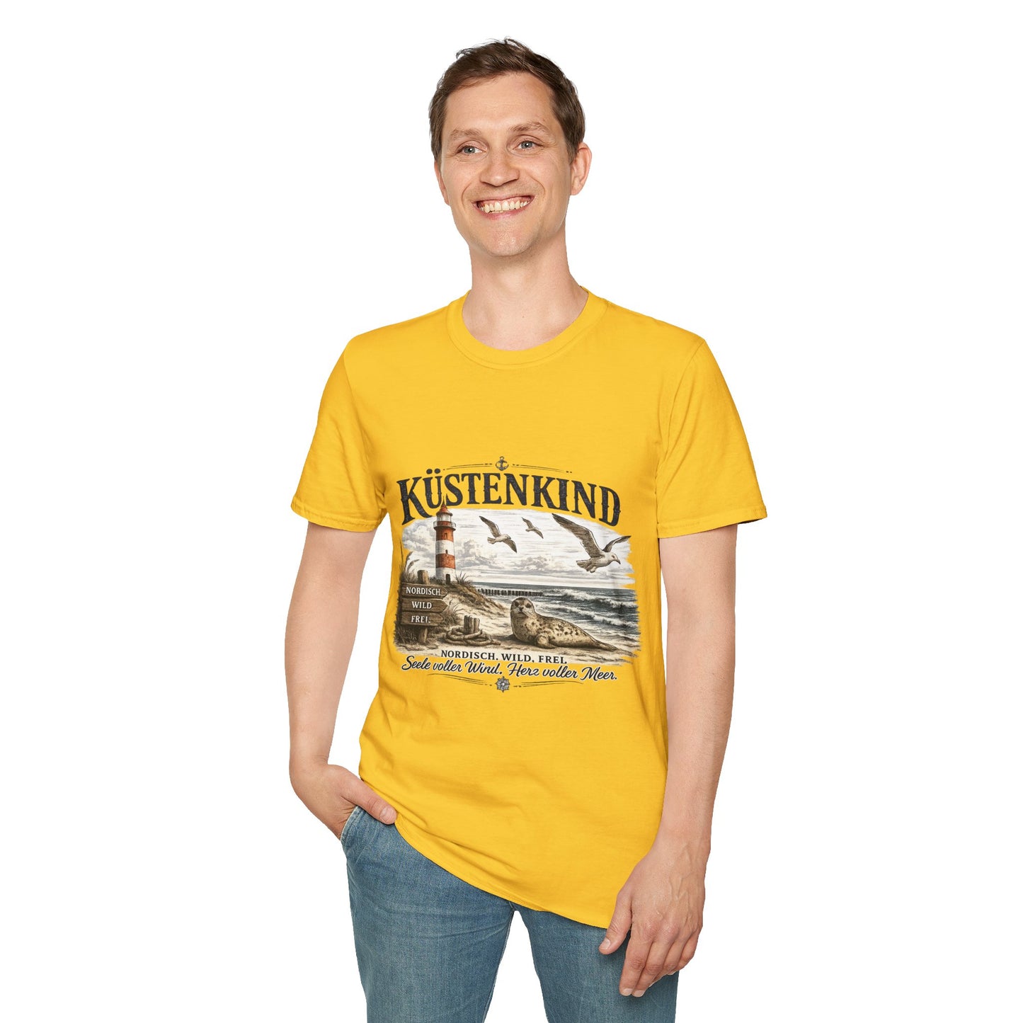 🌊 Küstenkind – Nordisch. Wild. Frei. | Vintage Nordsee T-Shirt mit Robbe & Leuchtturm