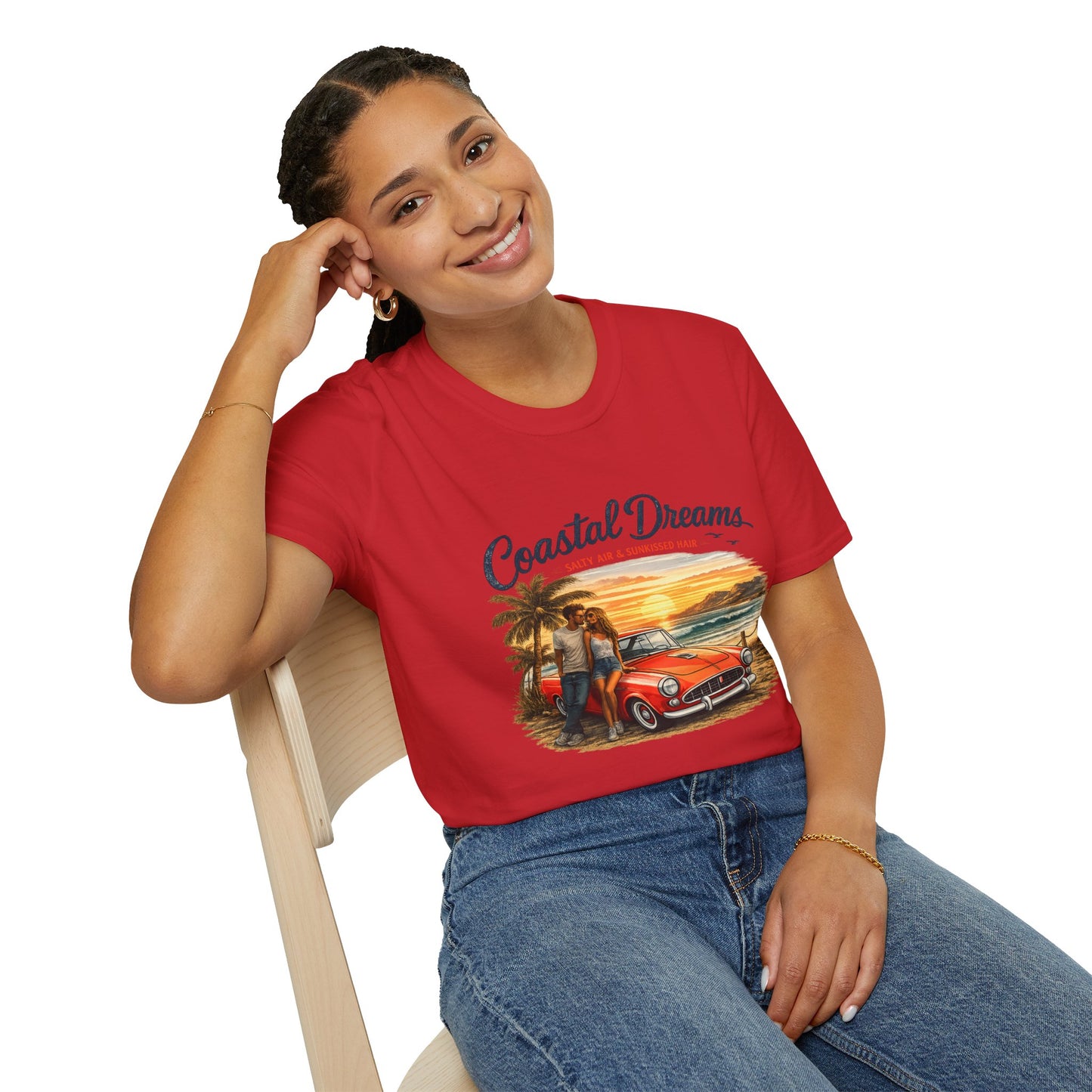 Coastal Dreams T-Shirt – Salty Air & Sunkissed Hair | Vintage Strand Oldtimer Paar Design | Sommer Shirt