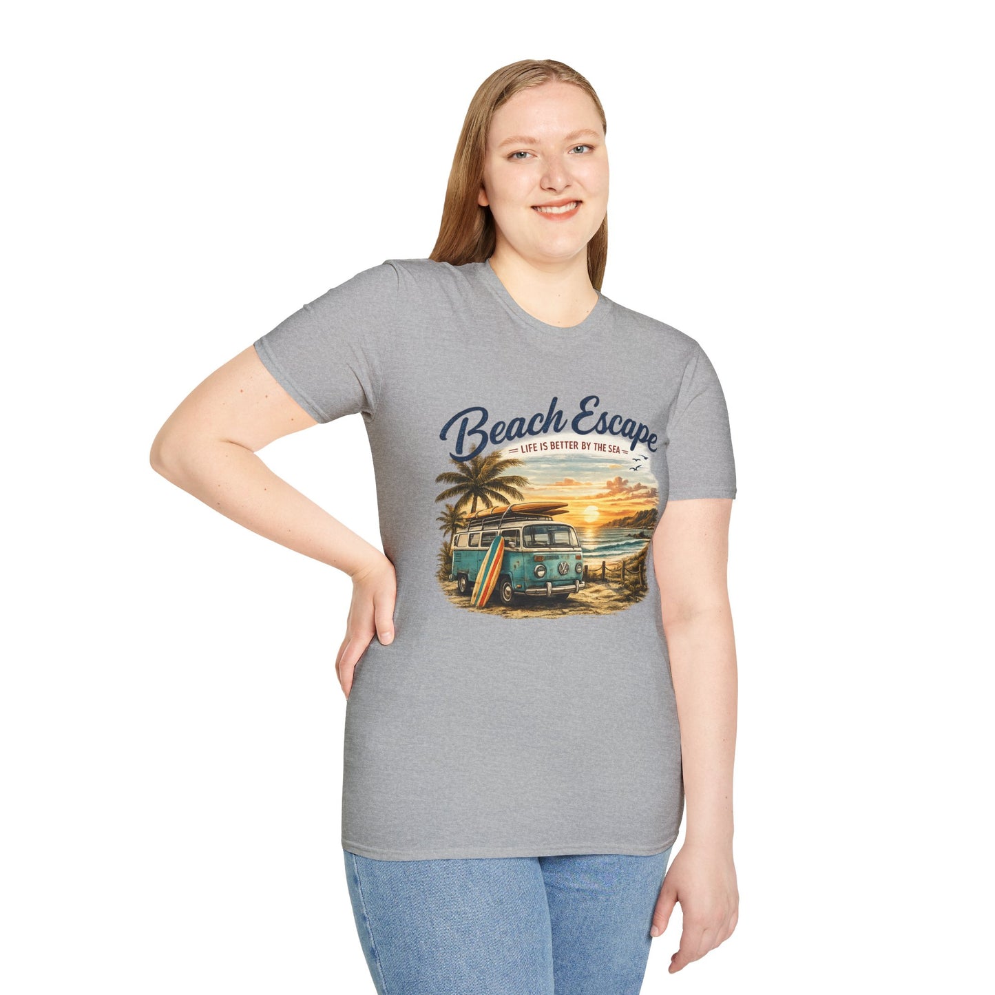 Beach Escape – Life Is Better By The Sea T-Shirt | Vintage Surf Van Beach Shirt | Summer Roadtrip Tee