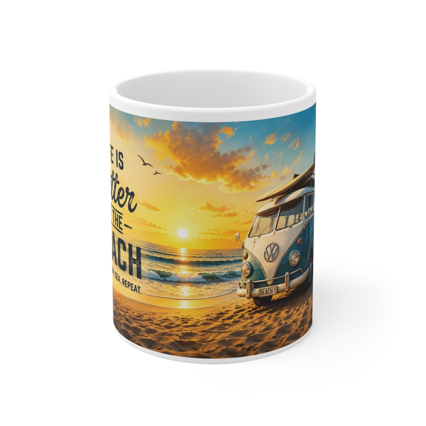 Life Is Better At The Beach – Retro Beach Van Panorama Kaffeetasse | Sommer & Vanlife Mug