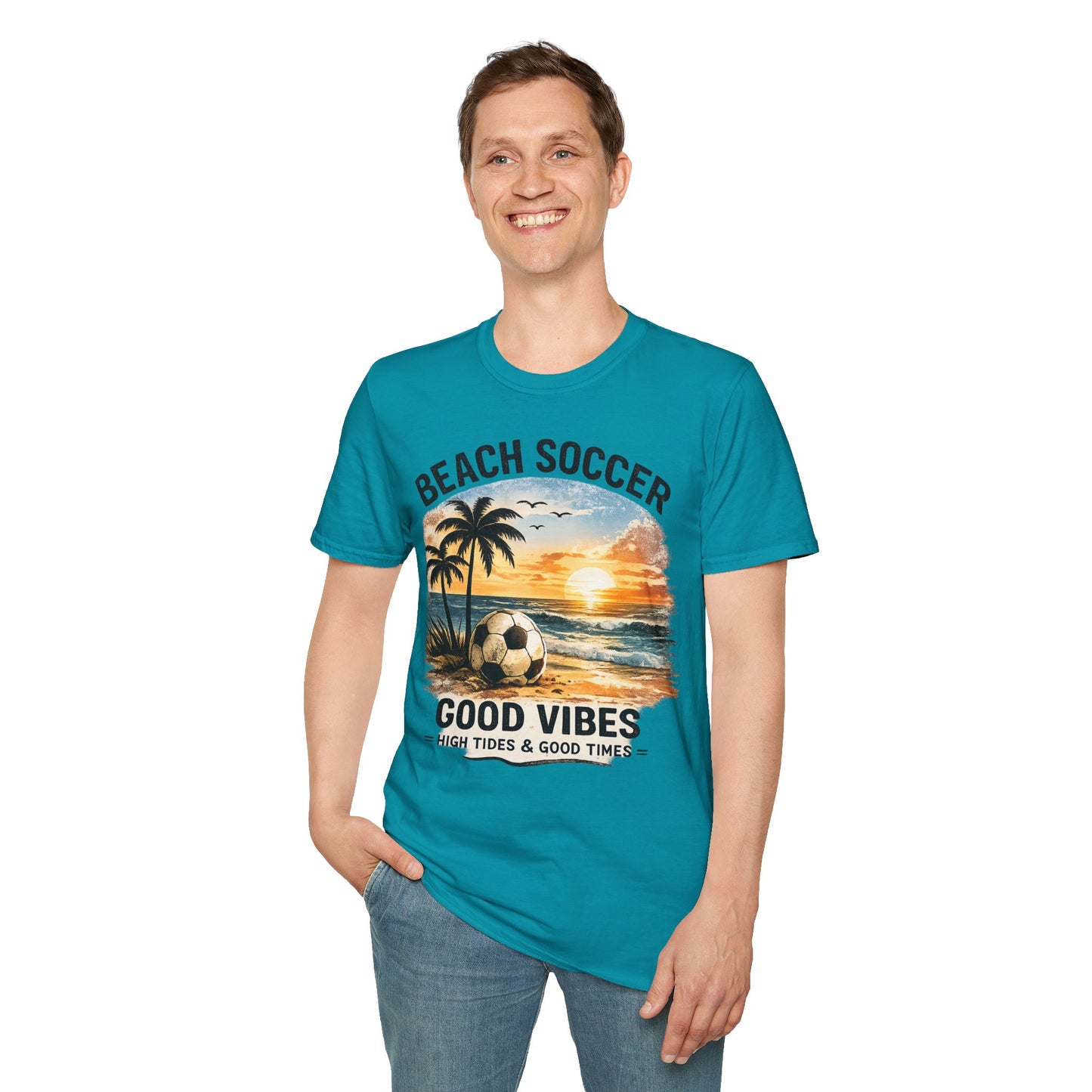 Beach Soccer – Good Vibes T-Shirt | Strandfußball & Sommer Feeling | High Tides & Good Times