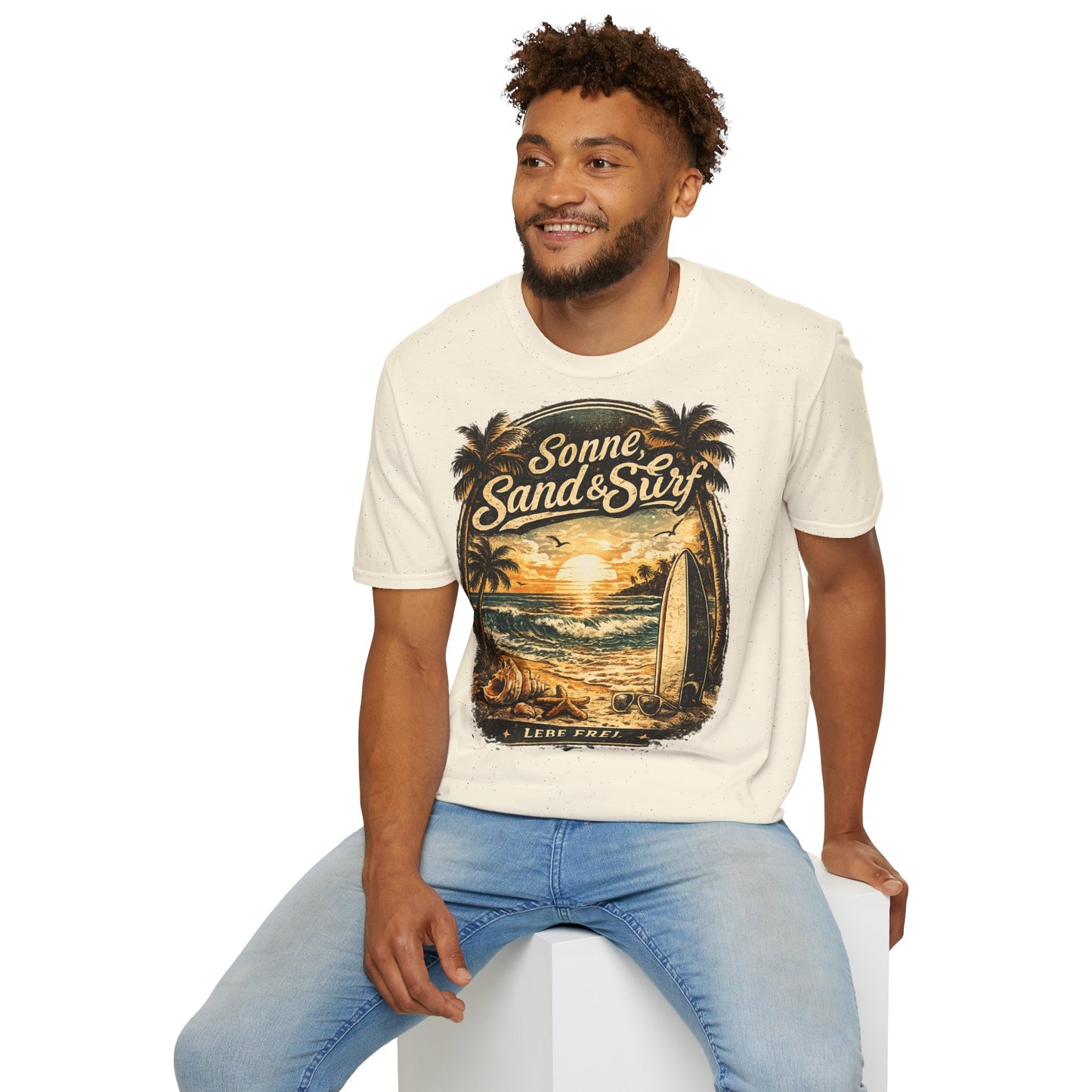 🌴 Sonne, Sand & Surf T-Shirt – Lebe Frei | Vintage Beach Lifestyle Design