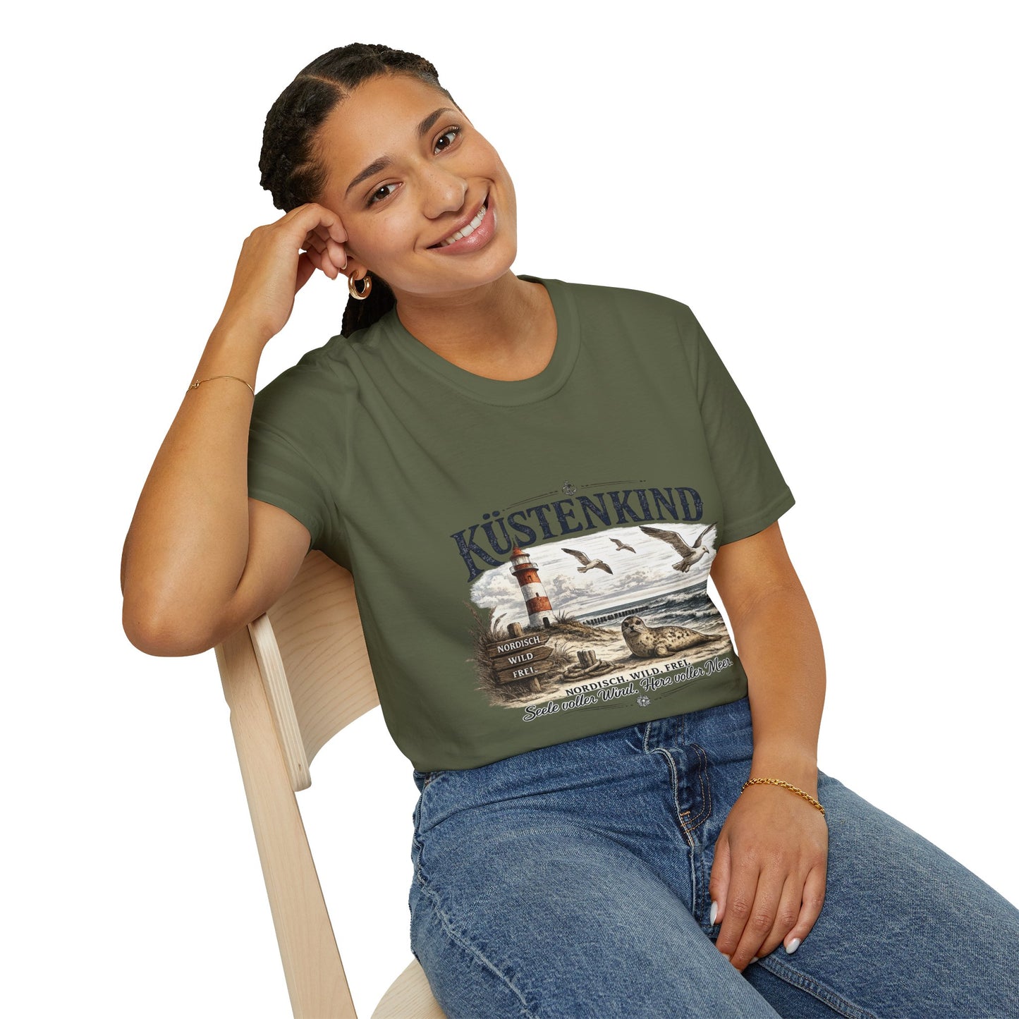 🌊 Küstenkind – Nordisch. Wild. Frei. | Vintage Nordsee T-Shirt mit Robbe & Leuchtturm