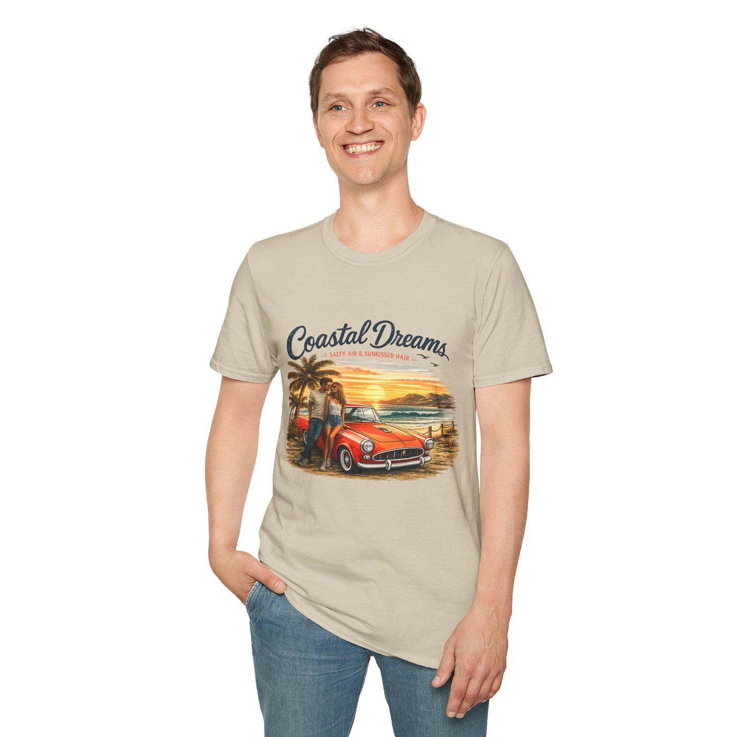 Coastal Dreams T-Shirt – Salty Air & Sunkissed Hair | Vintage Strand Oldtimer Paar Design | Sommer Shirt