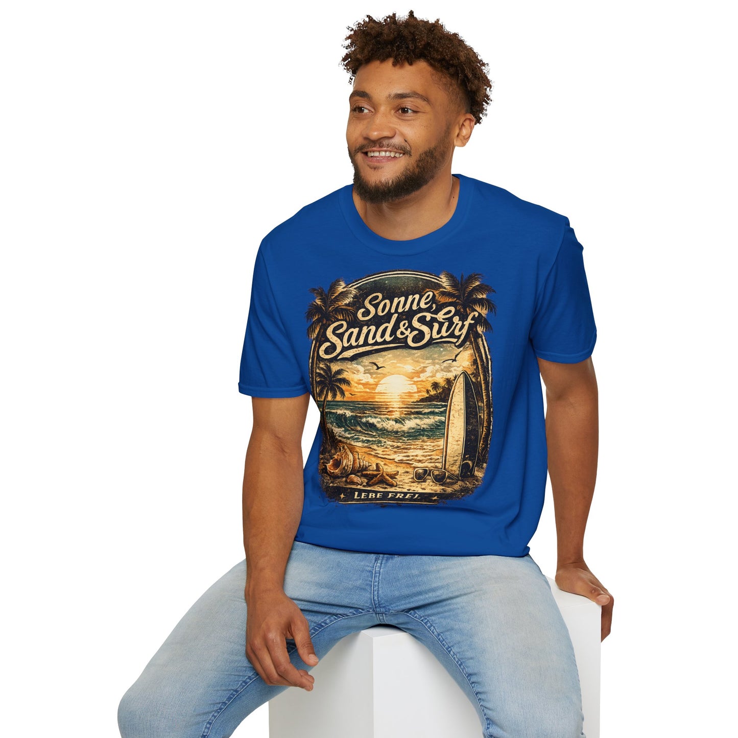 🌴 Sonne, Sand & Surf T-Shirt – Lebe Frei | Vintage Beach Lifestyle Design