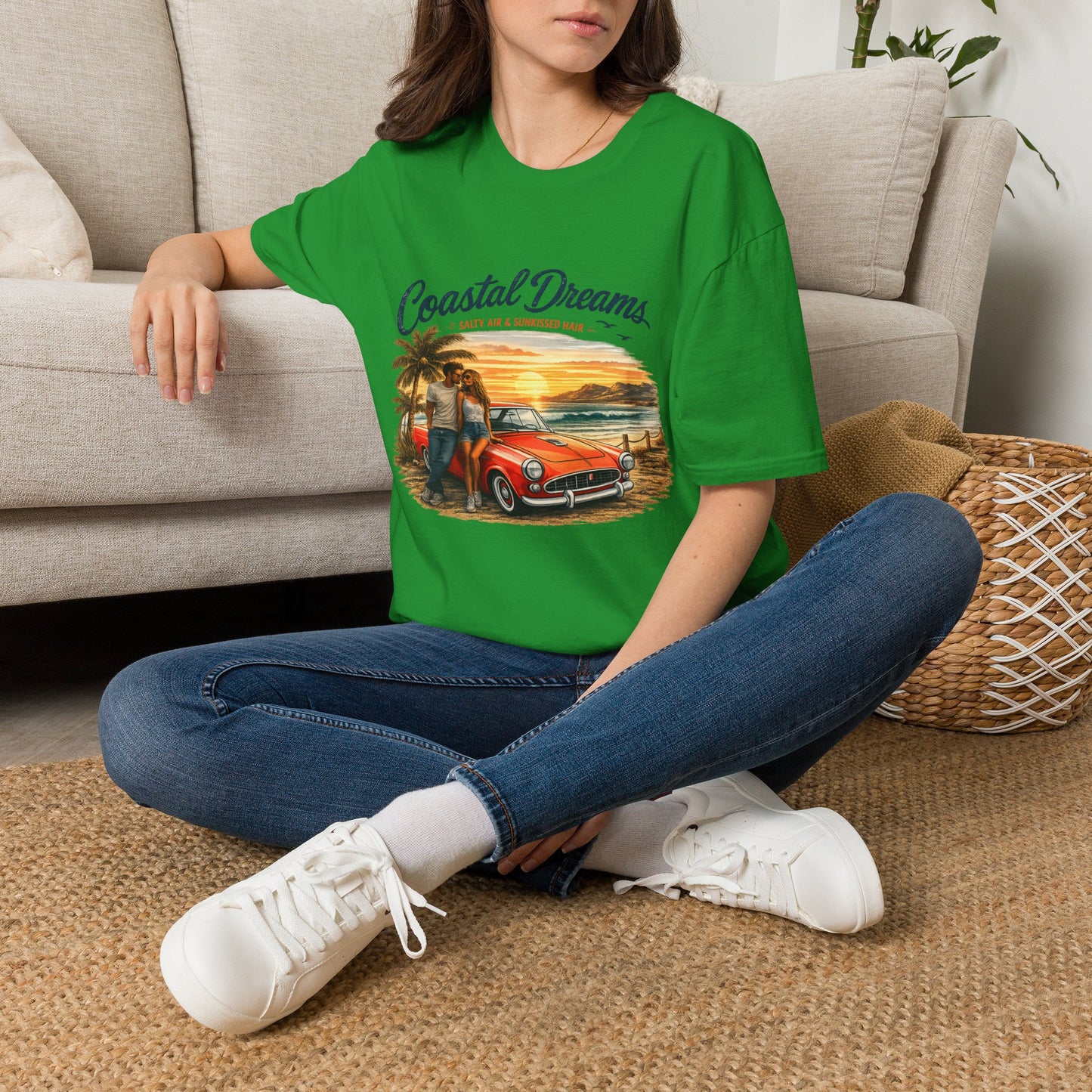 Coastal Dreams T-Shirt – Salty Air & Sunkissed Hair | Vintage Strand Oldtimer Paar Design | Sommer Shirt
