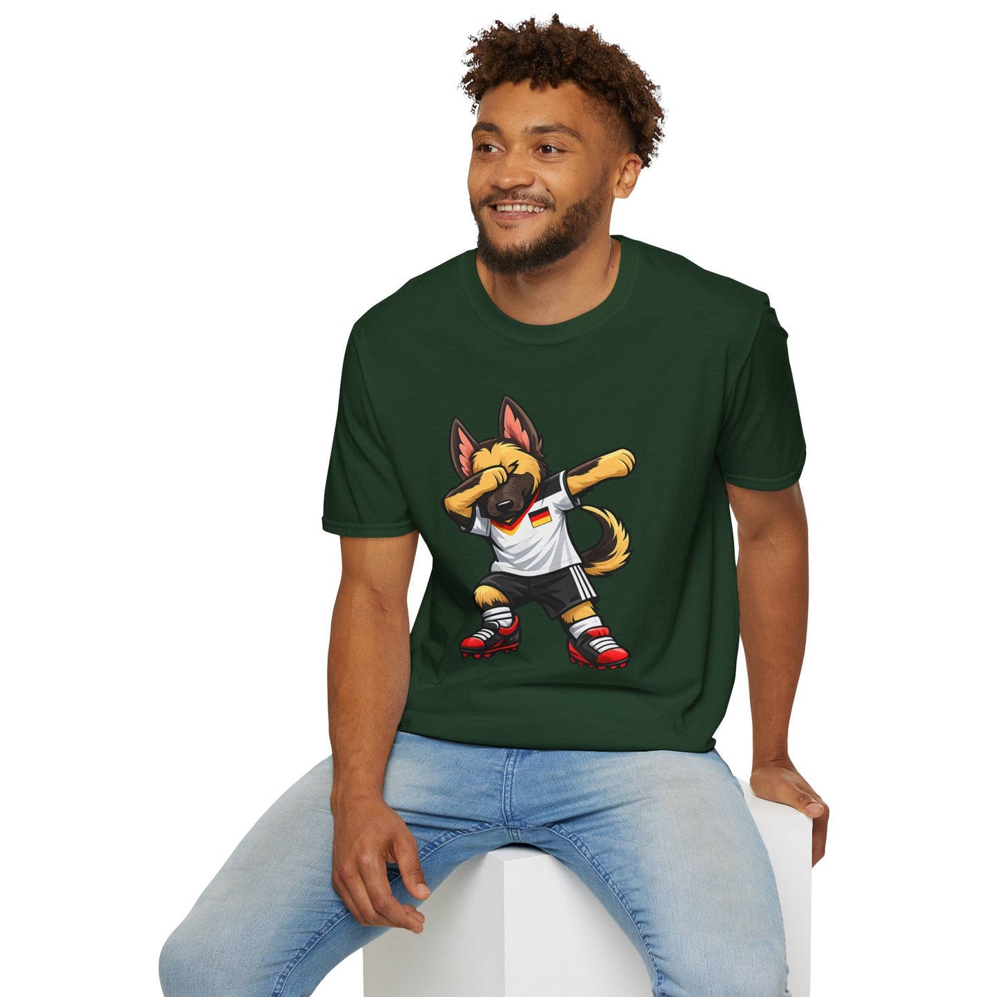 Deutschland Fußball Fan Hund T-Shirt – Front & Back Print Schäferhund Dabbing Fan-Shirt