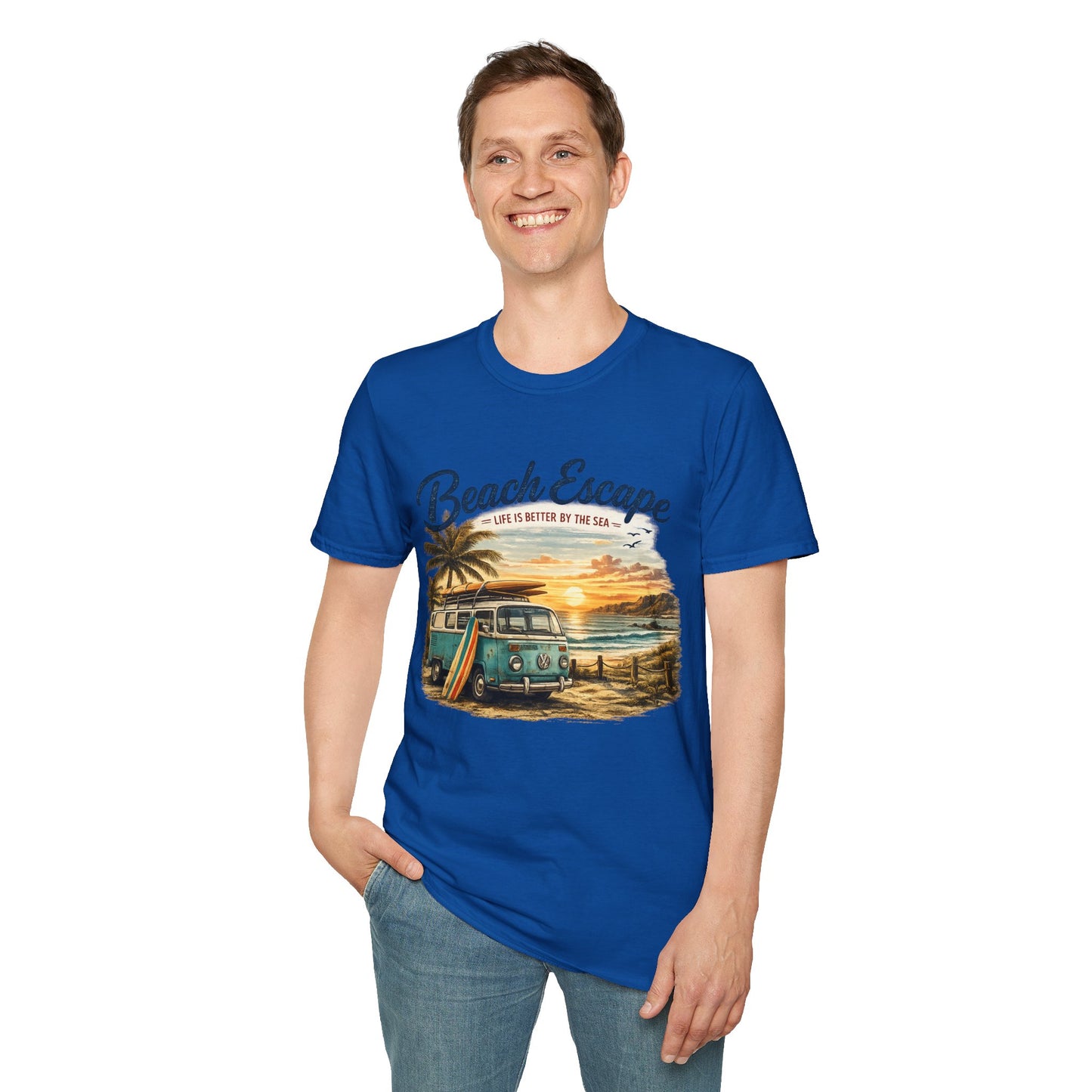 Beach Escape – Life Is Better By The Sea T-Shirt | Vintage Surf Van Beach Shirt | Summer Roadtrip Tee