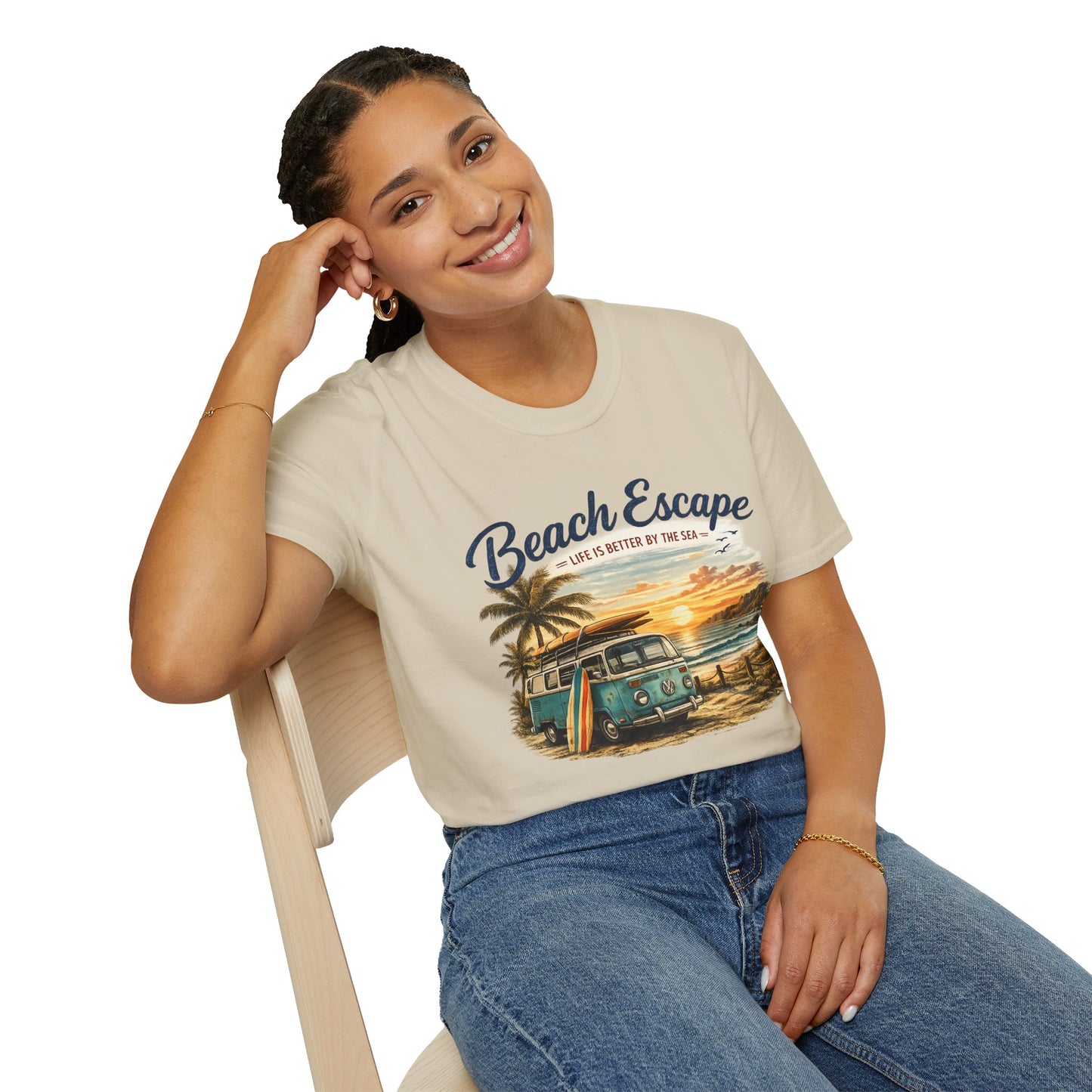 Beach Escape – Life Is Better By The Sea T-Shirt | Vintage Surf Van Beach Shirt | Summer Roadtrip Tee