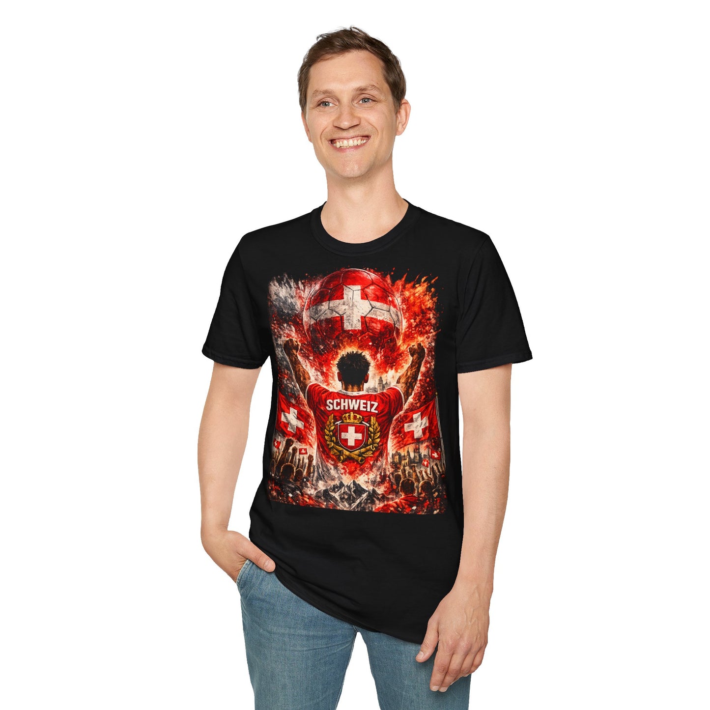 Schweiz Fußball Fan T-Shirt – Schweiz Flagge Supporter Design | Fußball Fanartikel | Geschenk für Fußballfans