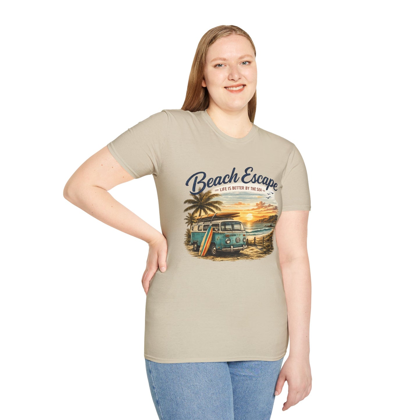 Beach Escape – Life Is Better By The Sea T-Shirt | Vintage Surf Van Beach Shirt | Summer Roadtrip Tee