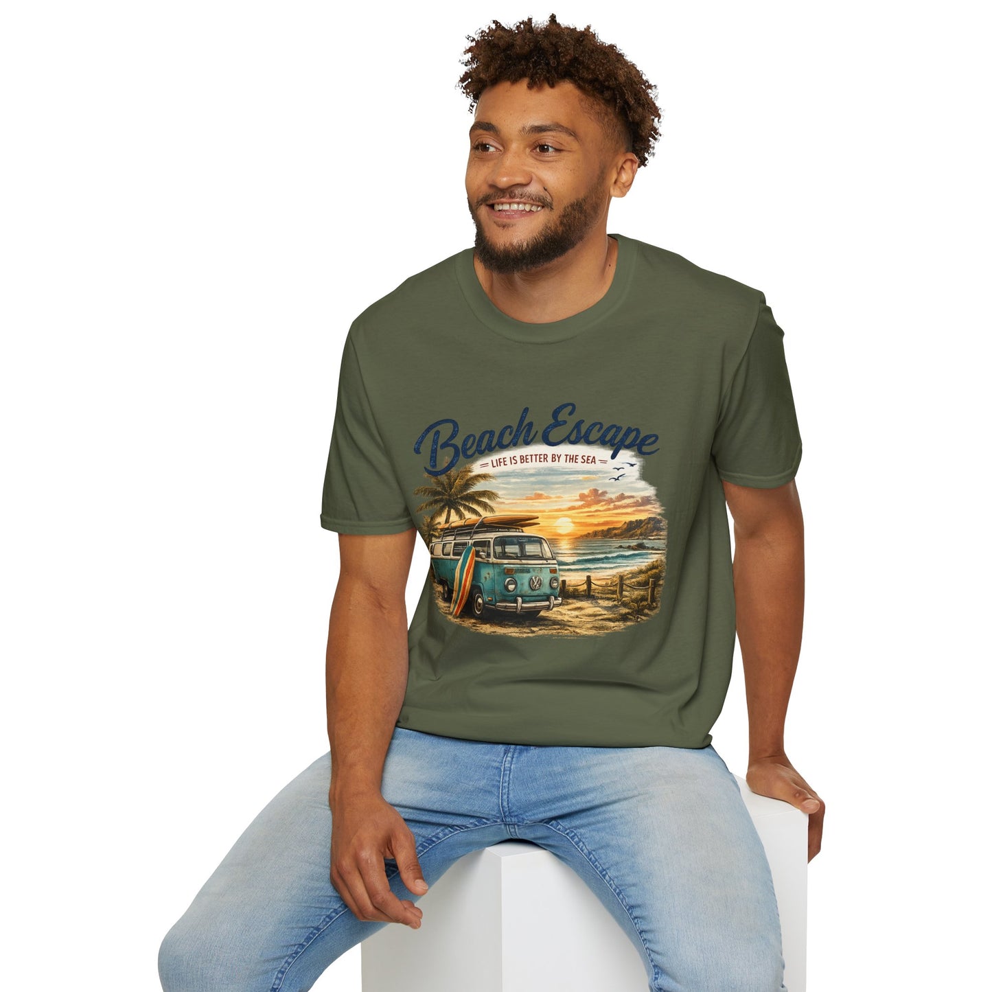 Beach Escape – Life Is Better By The Sea T-Shirt | Vintage Surf Van Beach Shirt | Summer Roadtrip Tee