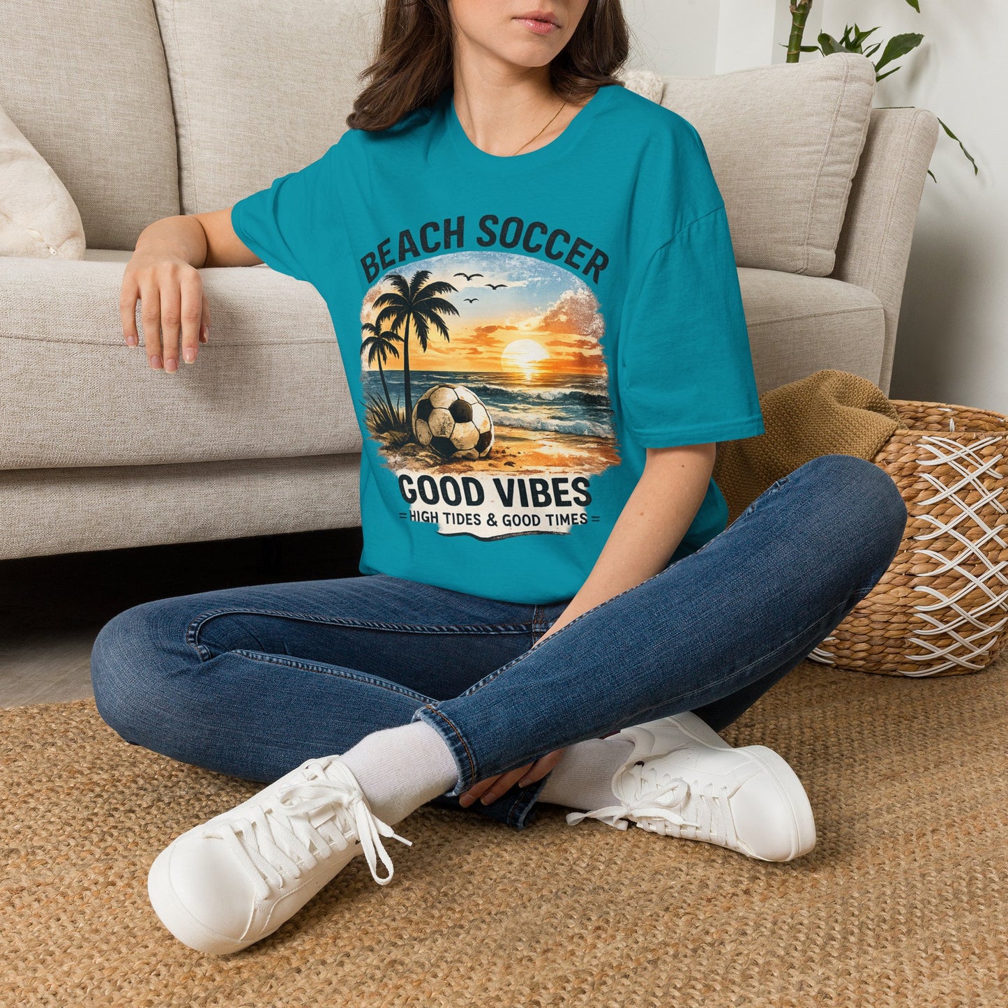 Beach Soccer – Good Vibes T-Shirt | Strandfußball & Sommer Feeling | High Tides & Good Times