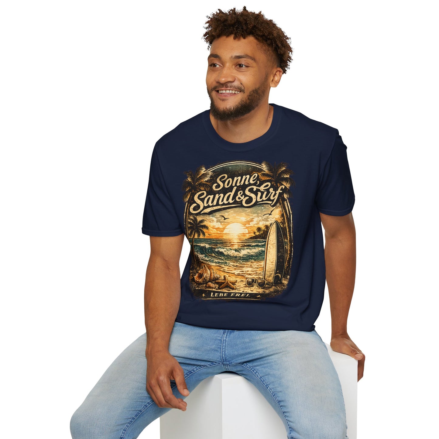 🌴 Sonne, Sand & Surf T-Shirt – Lebe Frei | Vintage Beach Lifestyle Design