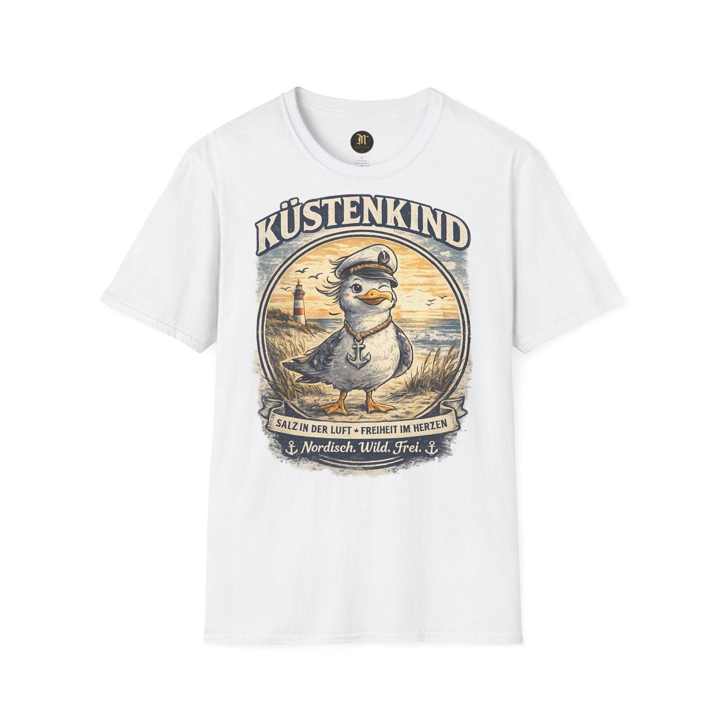 Küstenkind Möwe Shirt – Nordisch Wild Frei – Maritimes Küstenmotiv mit Leuchtturm & Möwe – Nordsee Ostsee T-Shirt