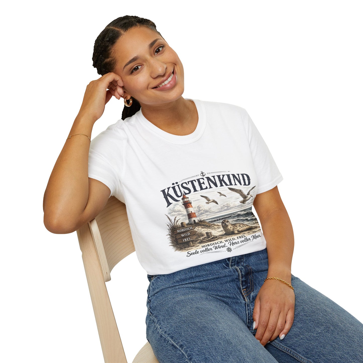 🌊 Küstenkind – Nordisch. Wild. Frei. | Vintage Nordsee T-Shirt mit Robbe & Leuchtturm