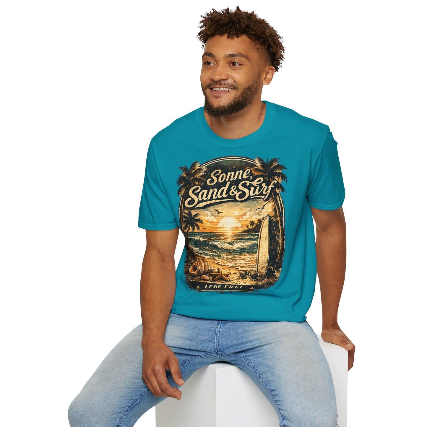 🌴 Sonne, Sand & Surf T-Shirt – Lebe Frei | Vintage Beach Lifestyle Design