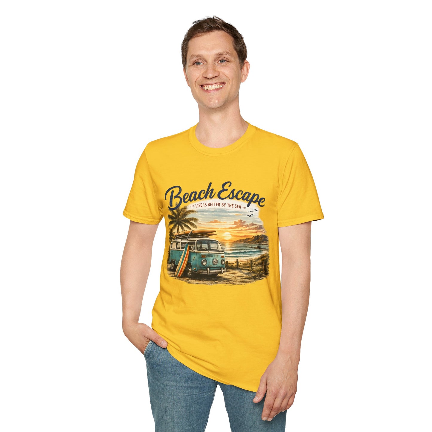 Beach Escape – Life Is Better By The Sea T-Shirt | Vintage Surf Van Beach Shirt | Summer Roadtrip Tee