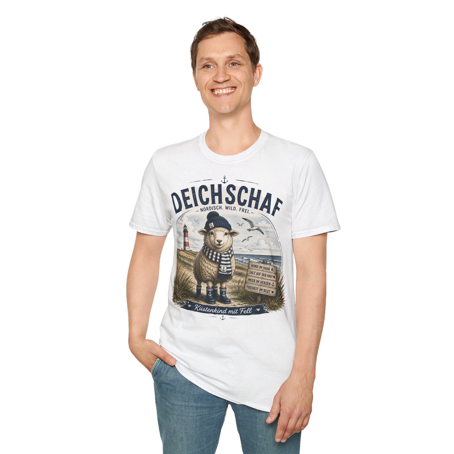 Deichschaf T-Shirt – Nordisch. Wild. Frei. | Maritimes Schaf für Nordsee- & Ostseefans