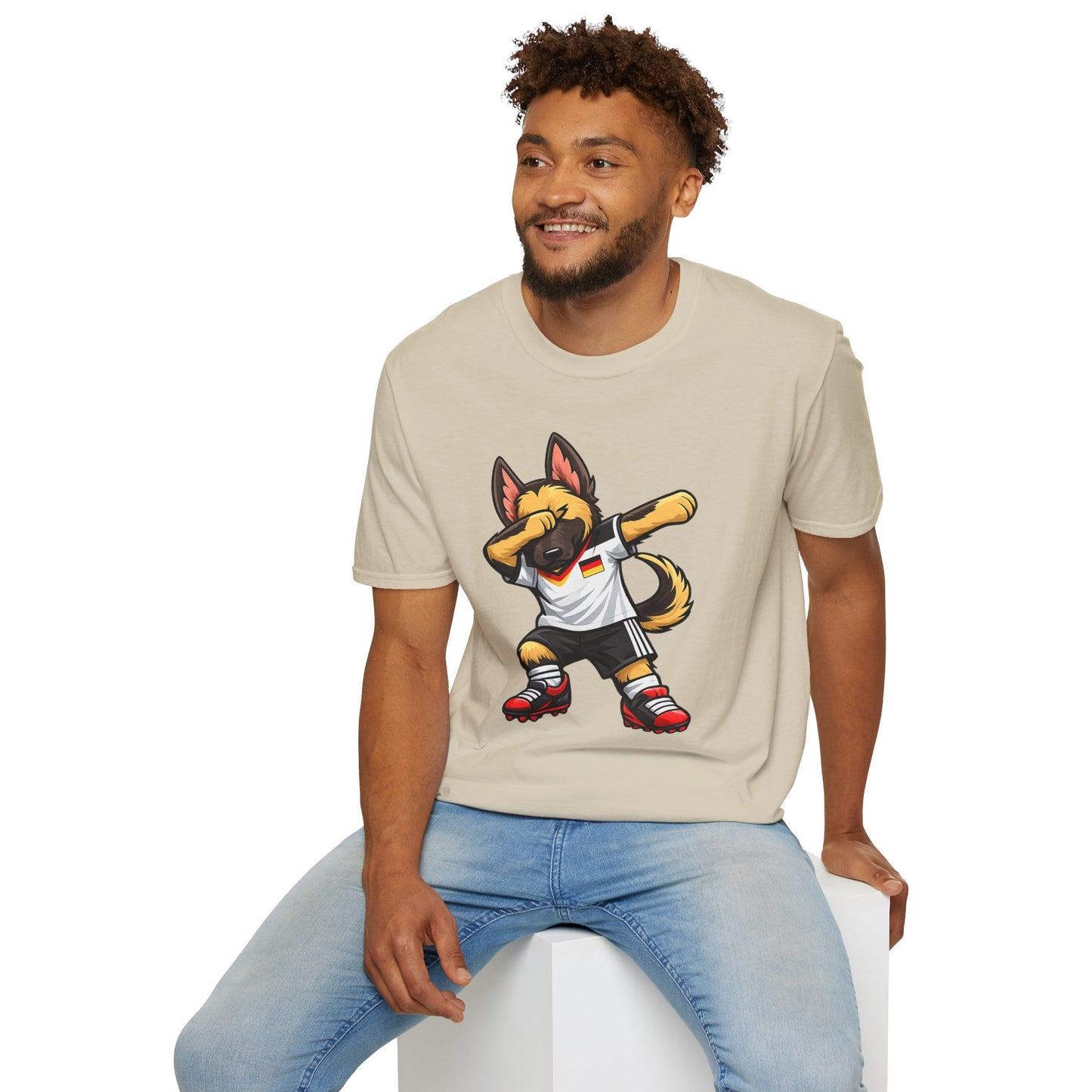 Deutschland Fußball Fan Hund T-Shirt – Front & Back Print Schäferhund Dabbing Fan-Shirt