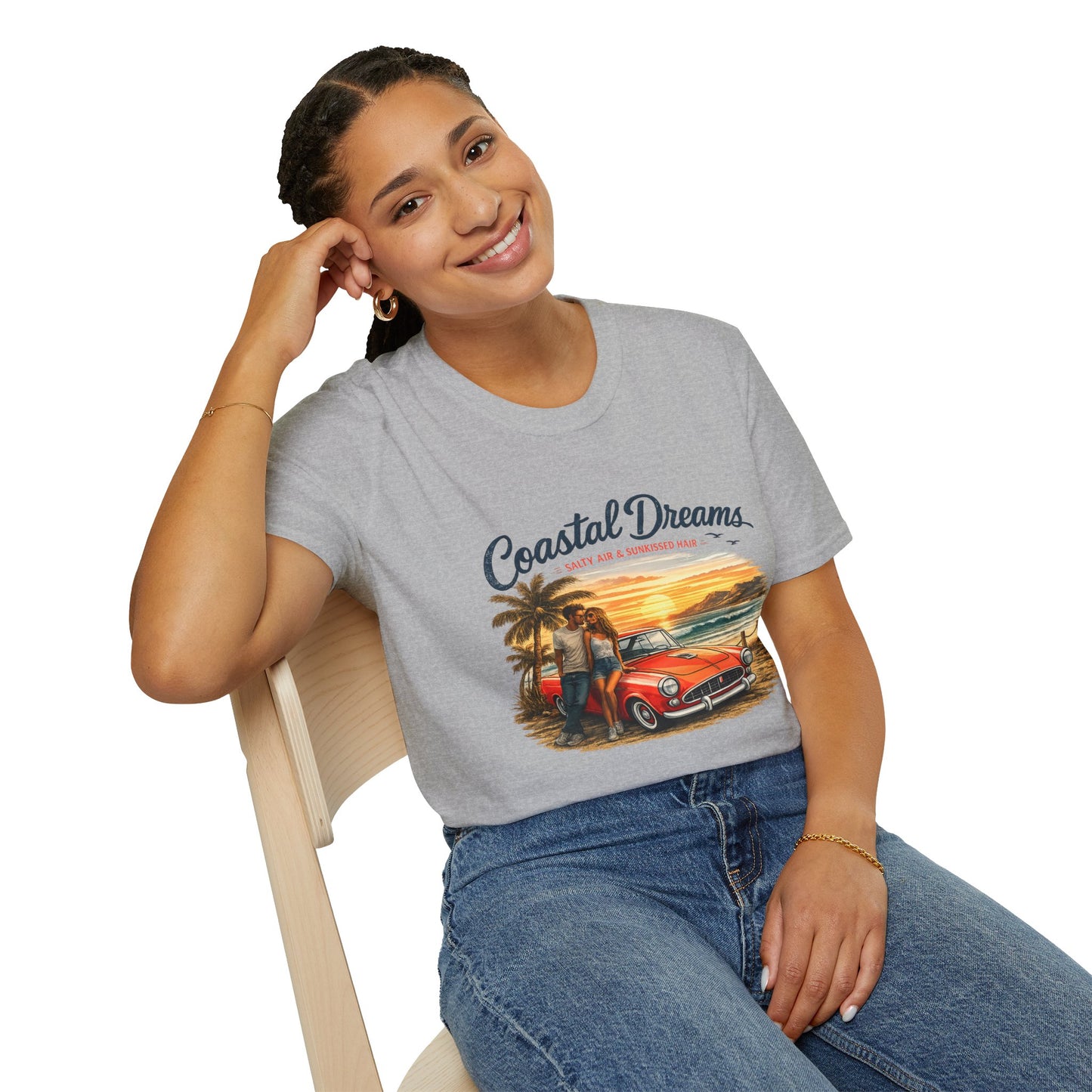 Coastal Dreams T-Shirt – Salty Air & Sunkissed Hair | Vintage Strand Oldtimer Paar Design | Sommer Shirt