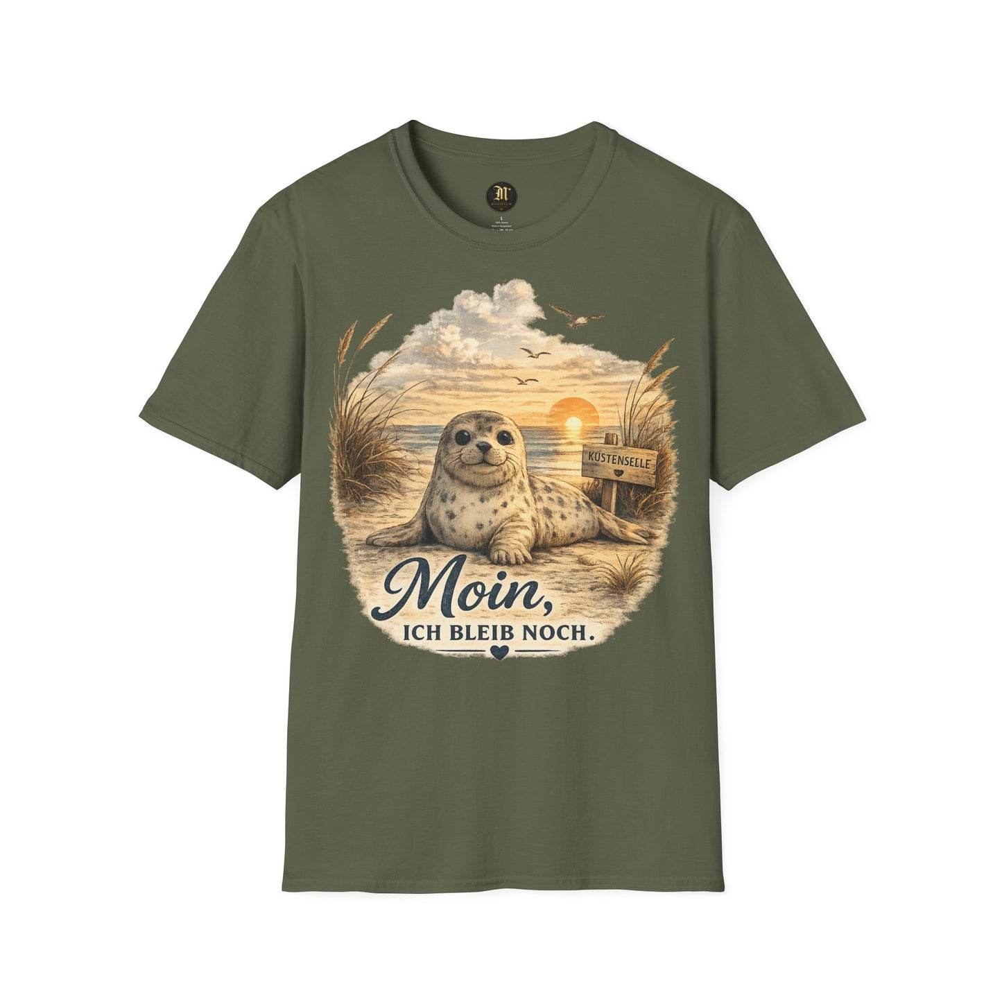Küstenseele Moin, ich bleib noch – Robben T-Shirt | Maritimes Vintage Shirt | Nordsee & Ostsee Unisex T-Shirt für Meerliebhaber