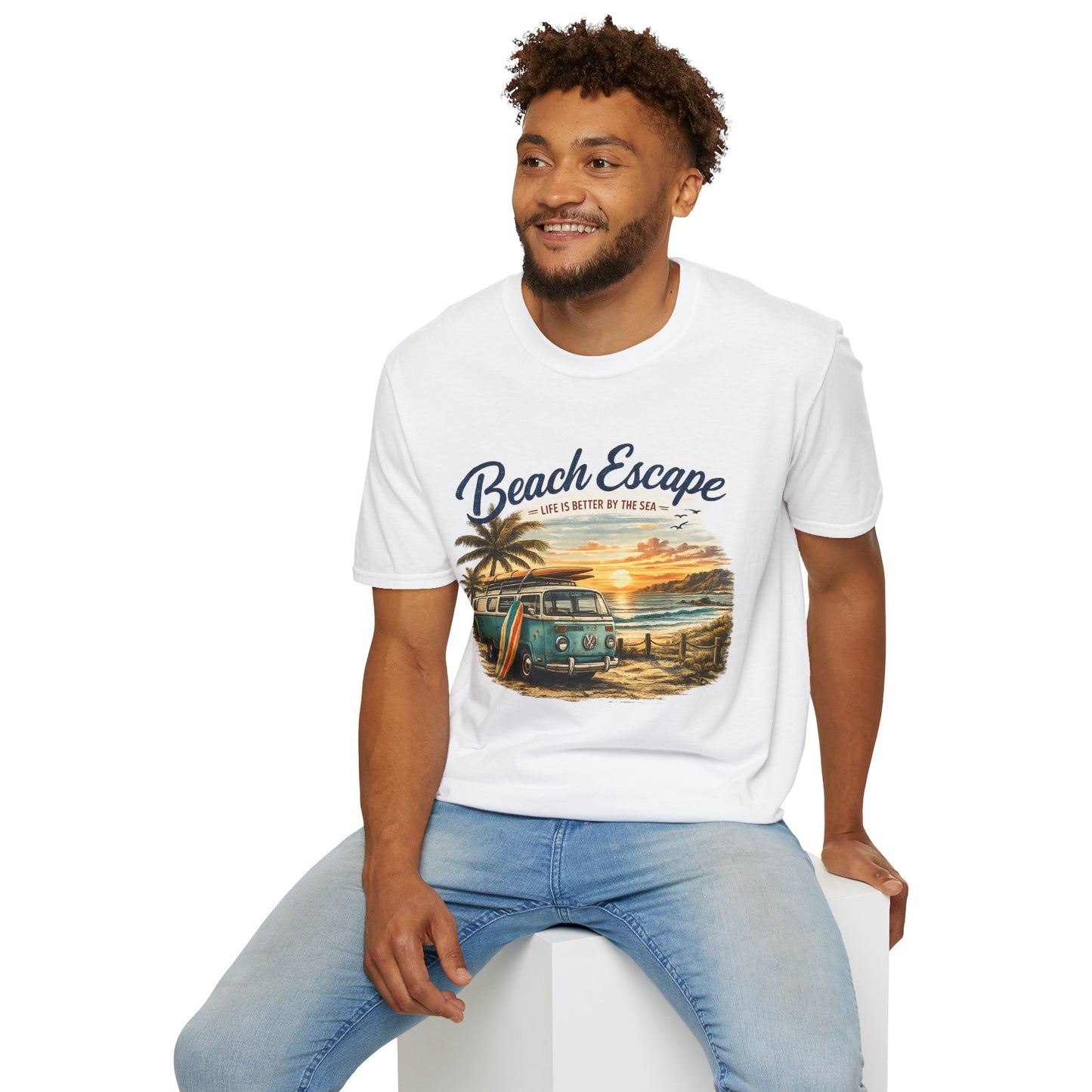 Beach Escape – Life Is Better By The Sea T-Shirt | Vintage Surf Van Beach Shirt | Summer Roadtrip Tee