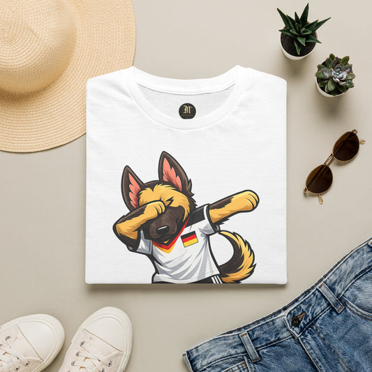 Deutschland Fußball Fan Hund T-Shirt – Dabbing Schäferhund im Deutschland Trikot