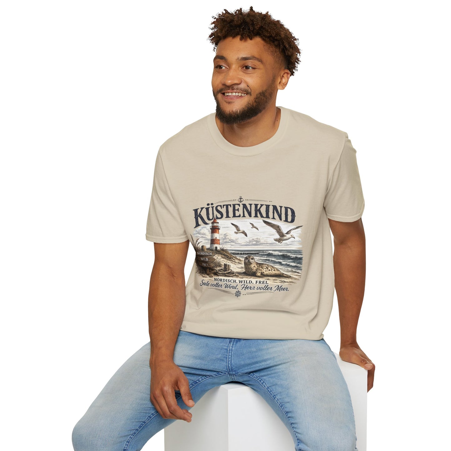🌊 Küstenkind – Nordisch. Wild. Frei. | Vintage Nordsee T-Shirt mit Robbe & Leuchtturm